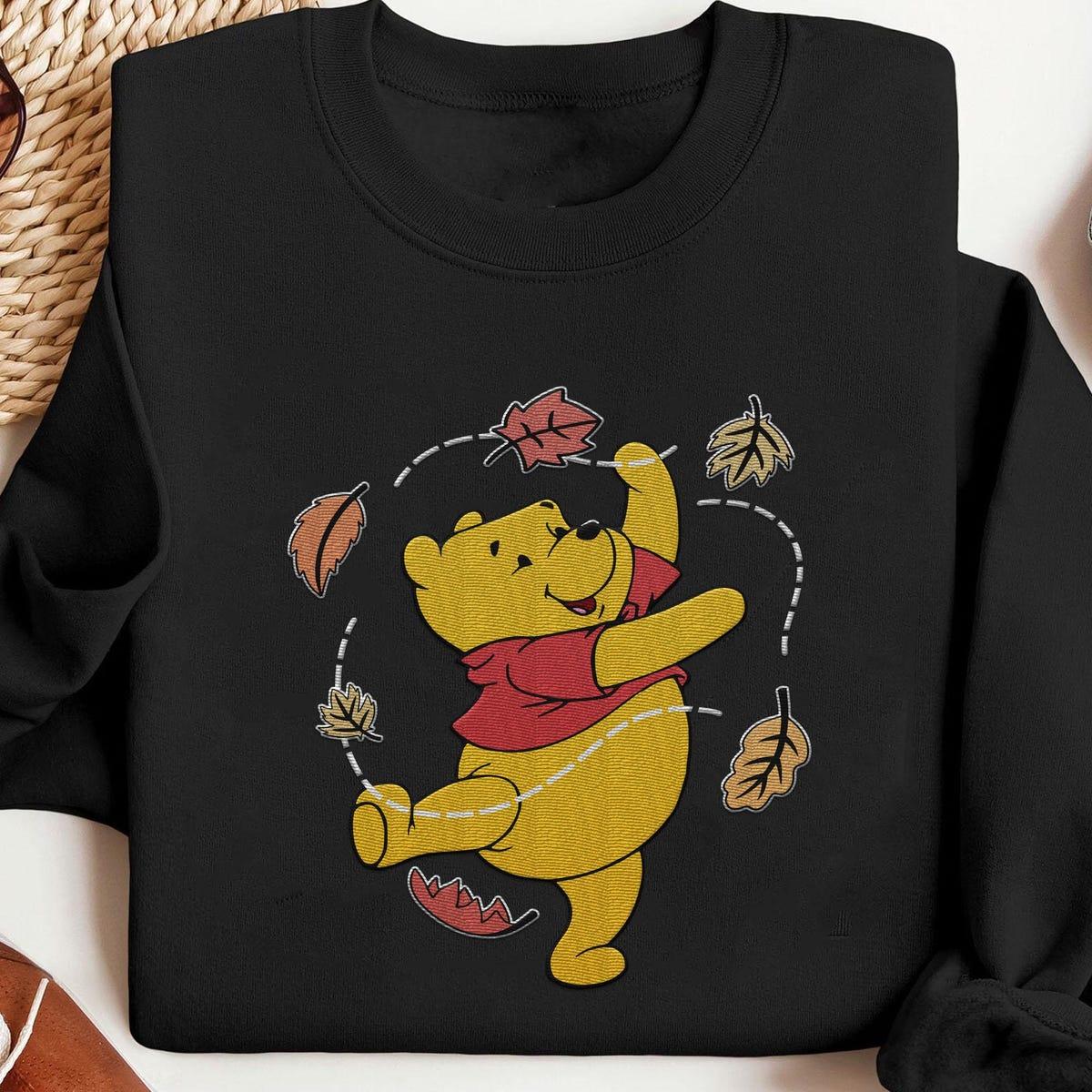 Embroidered Pooh Bear Autumn Leaves Sweatshirt 4