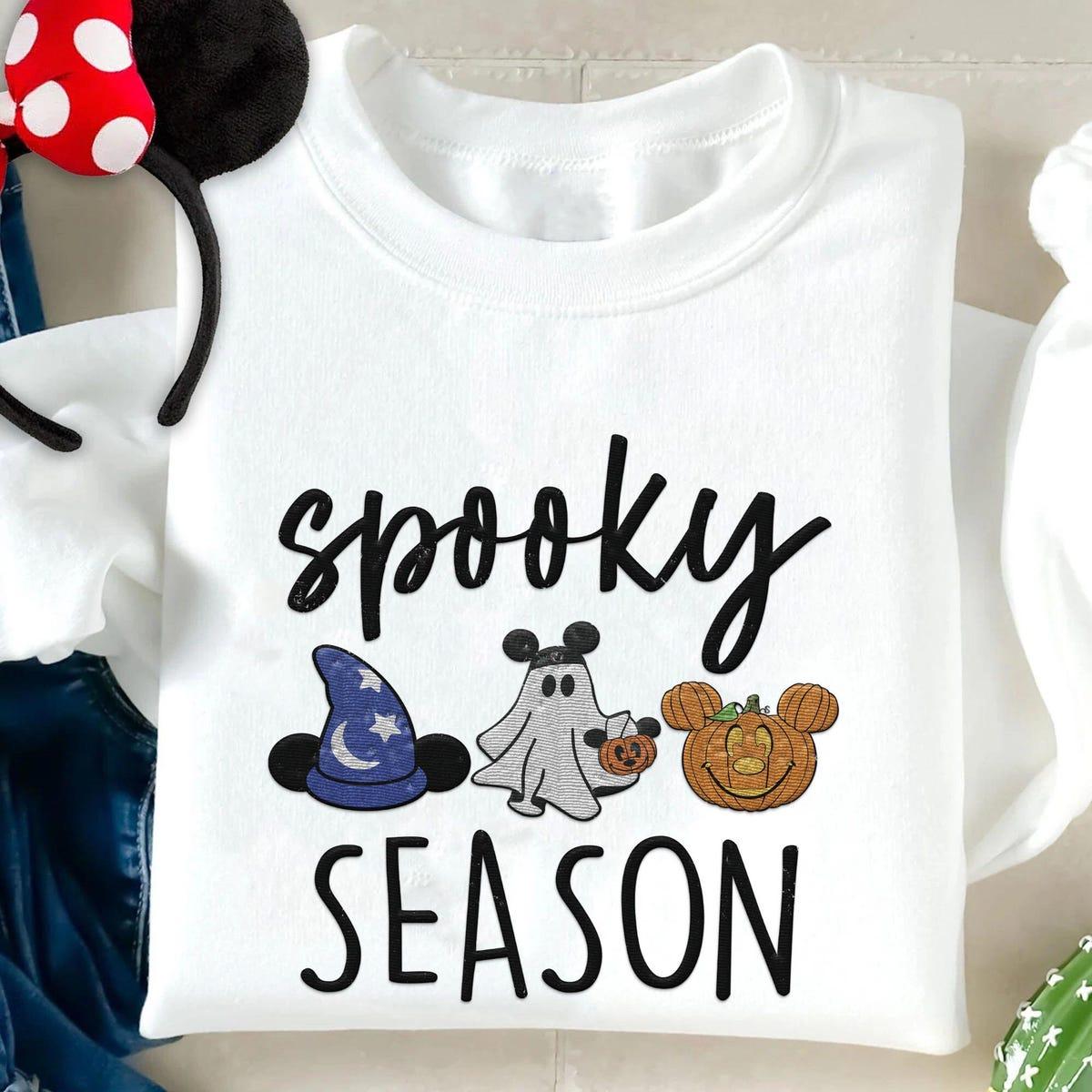 Embroidered Sorcerer Mickey Halloween Pumpkin Boo Ghost Spooky Season Sweatshirt 1