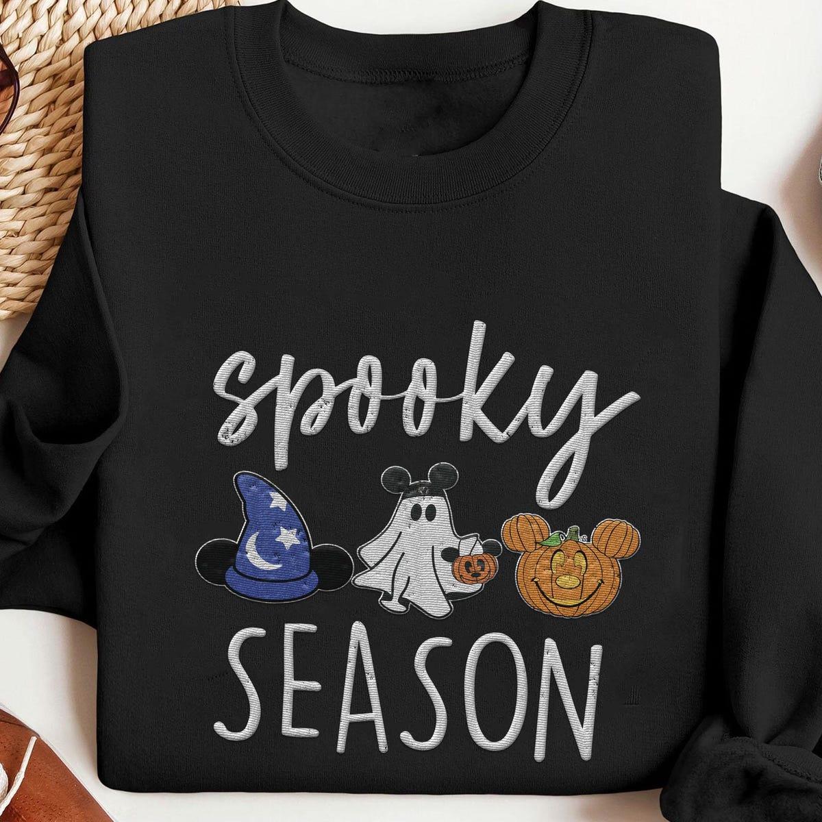 Embroidered Sorcerer Mickey Halloween Pumpkin Boo Ghost Spooky Season Sweatshirt 2