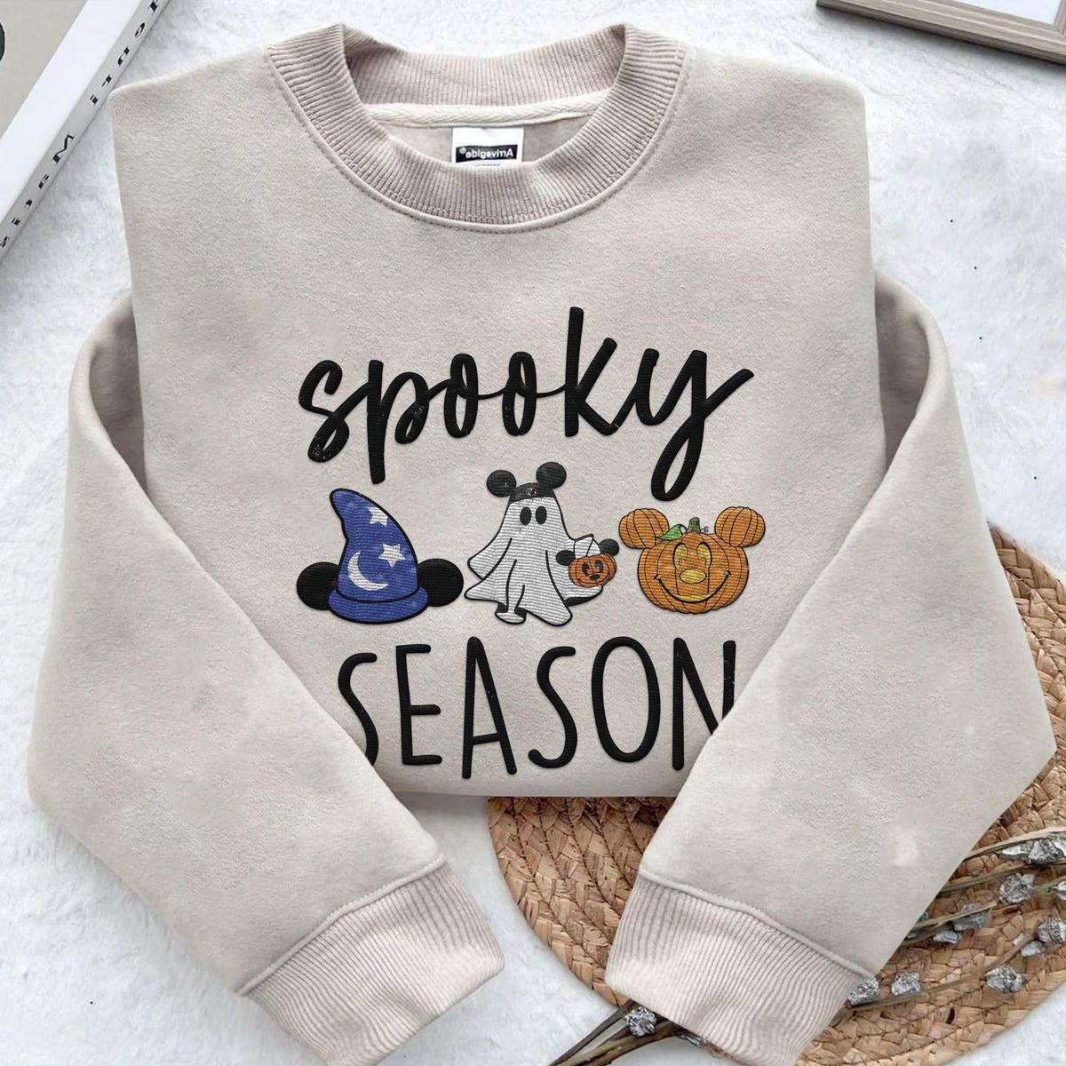 Embroidered Sorcerer Mickey Halloween Pumpkin Boo Ghost Spooky Season Sweatshirt 3