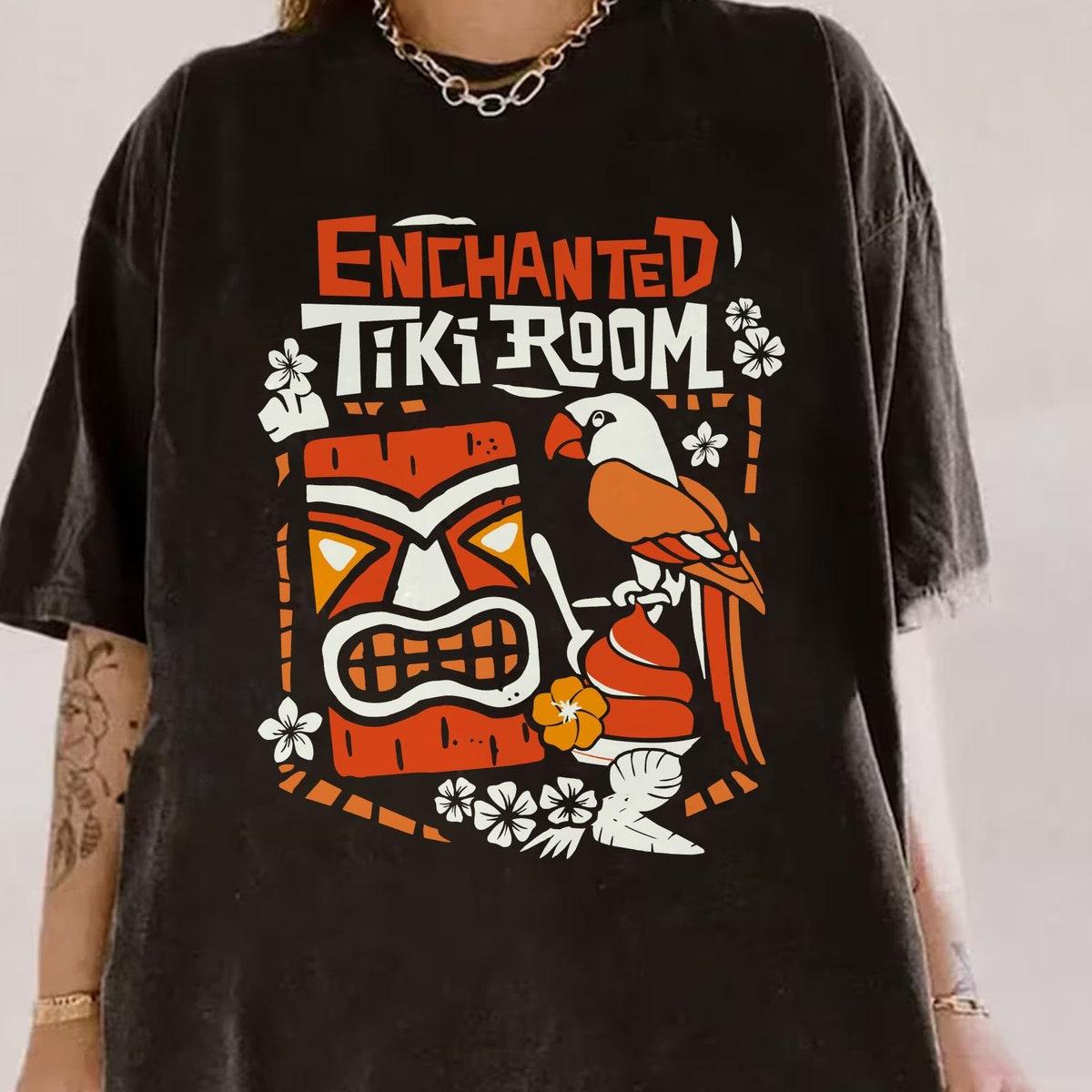 Enchanted Tiki Room Tiki God Dole Whip Parrot Tropical Flowers Leaves Shirt 1