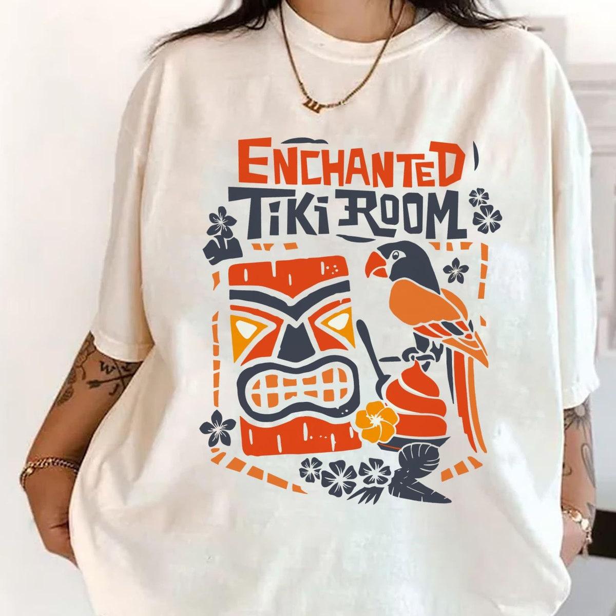 Enchanted Tiki Room Tiki God Dole Whip Parrot Tropical Flowers Leaves Shirt 3