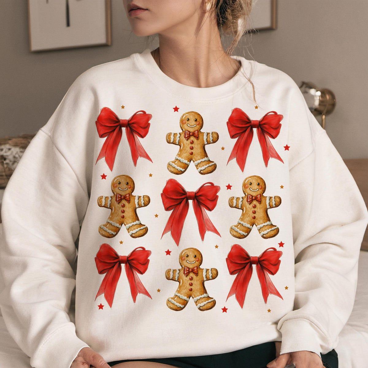 Gingerbread Coquette Bow Christmas Season Sweatshirts 1