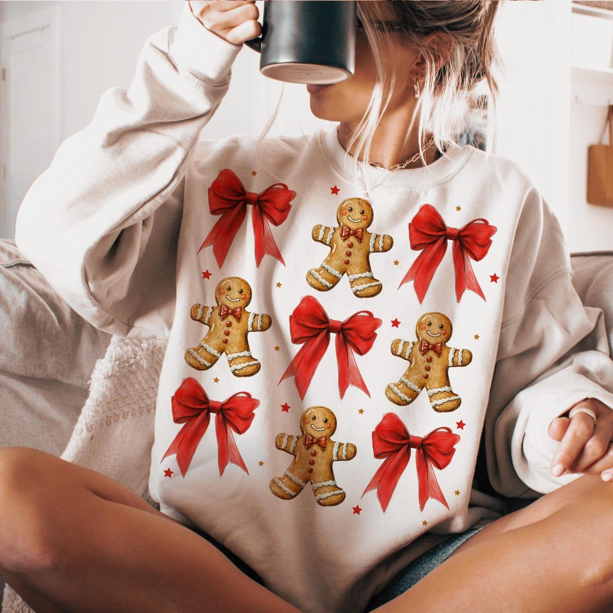 Gingerbread Coquette Bow Christmas Season Sweatshirts 2