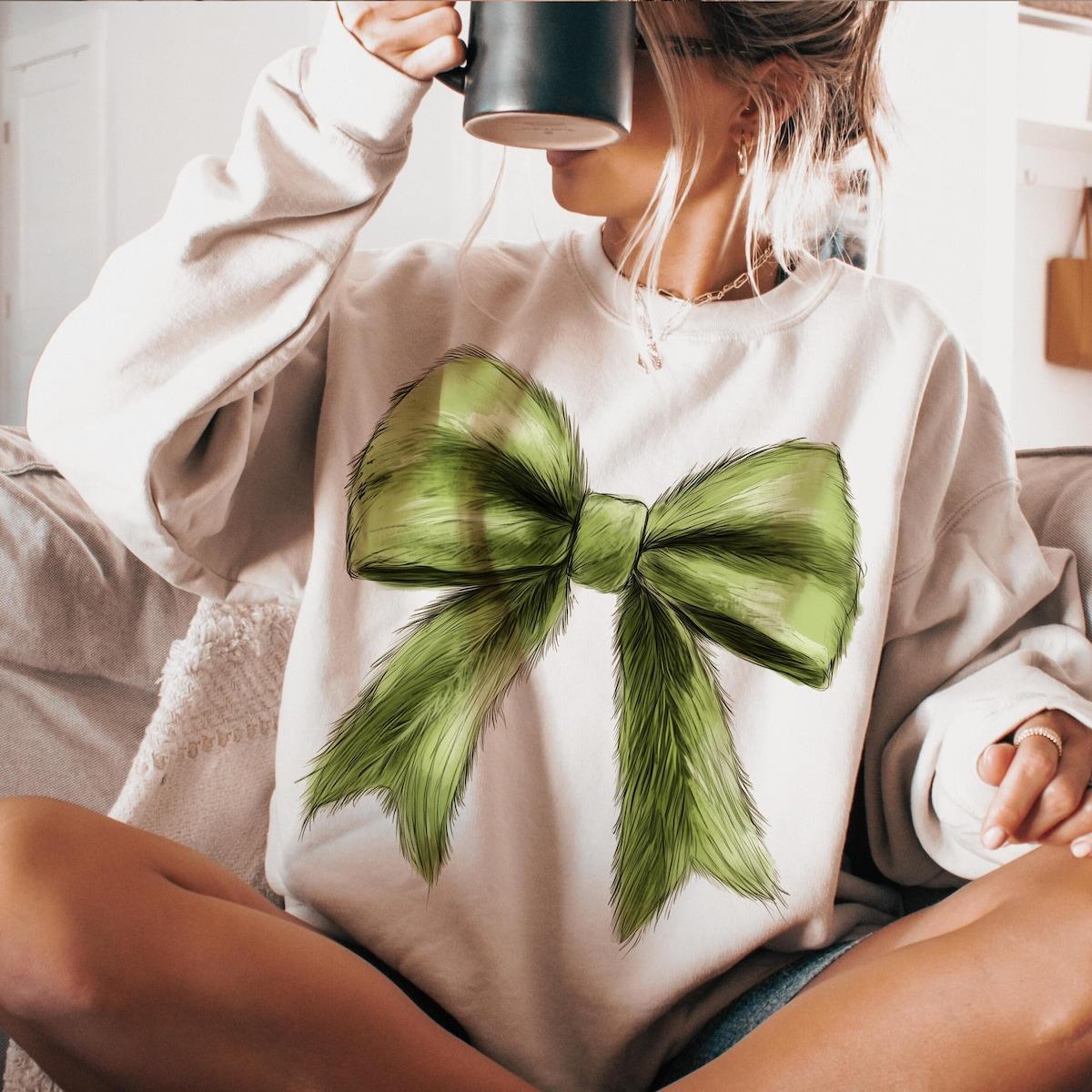 Grinchmas Coquette Bow Green Fur Sweatshirts 1