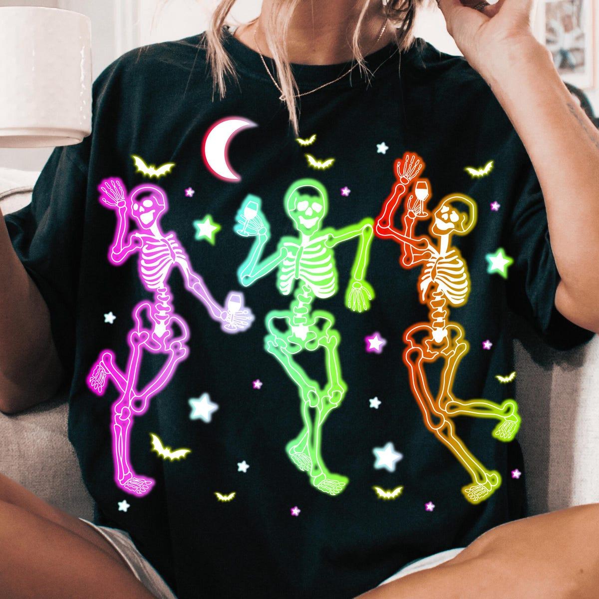 Halloween Dancing Skeleton Neon Skull Halloween Shirt 1