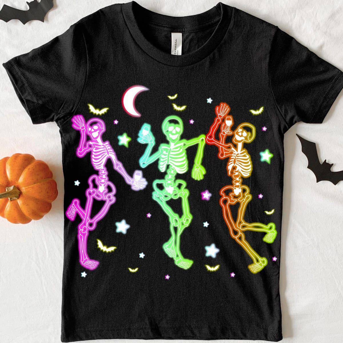 Halloween Dancing Skeleton Neon Skull Halloween Shirt 2