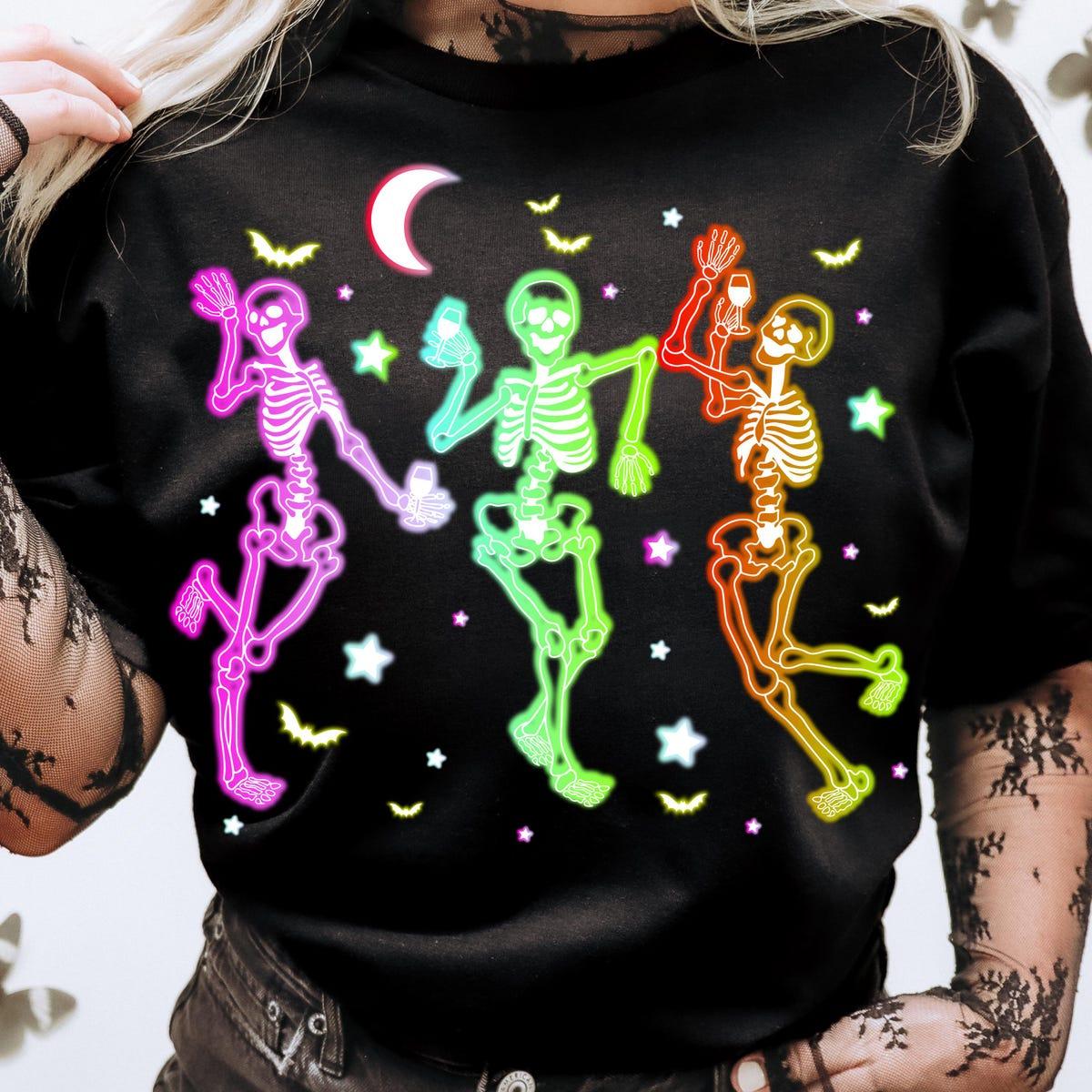 Halloween Dancing Skeleton Neon Skull Halloween Shirt 3