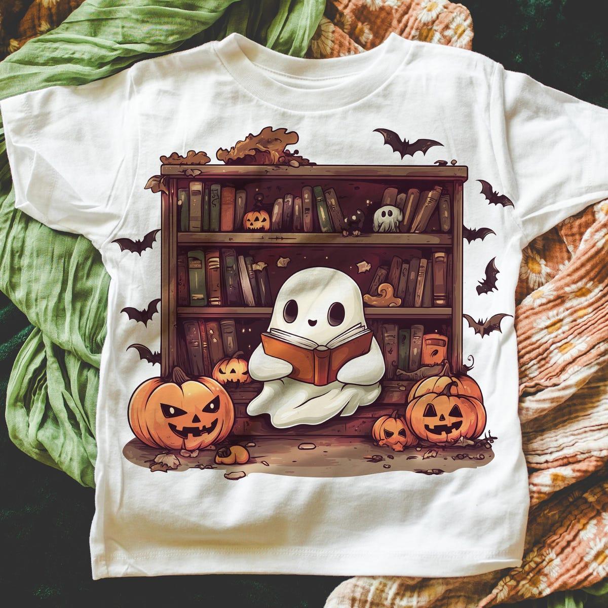 Halloween Library Ghost Books Halloween Shirt 1