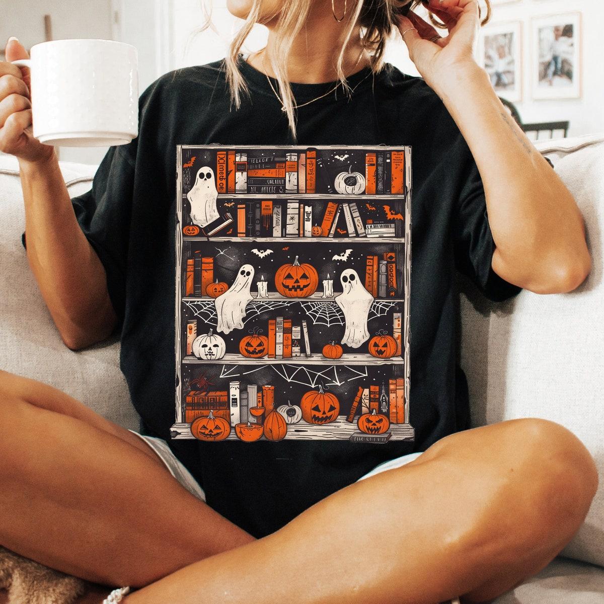 Halloween Library Ghost Books Halloween Shirt 1