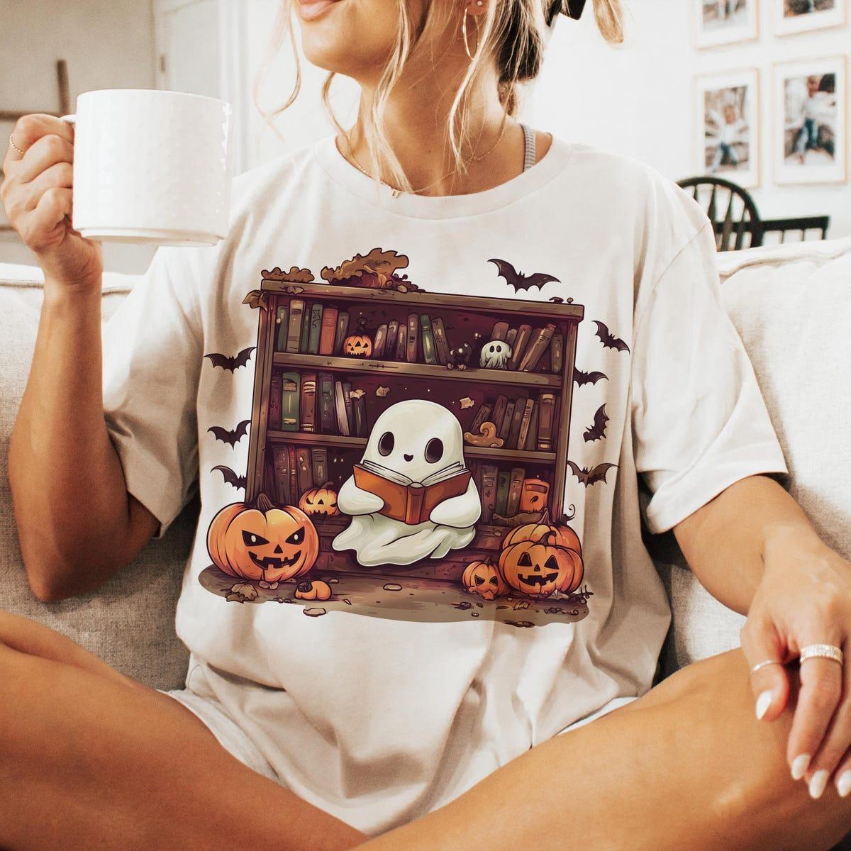 Halloween Library Ghost Books Halloween Shirt 2