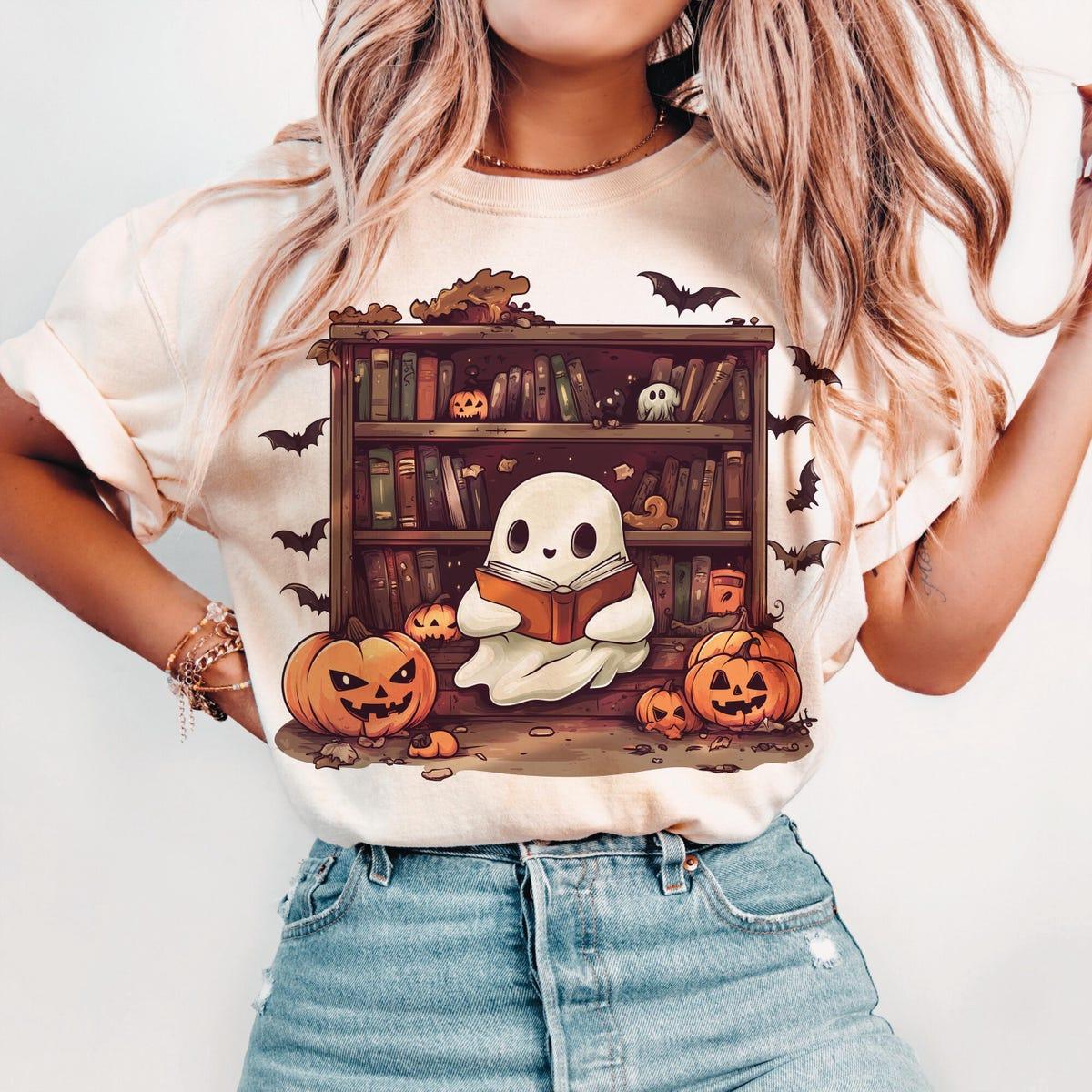 Halloween Library Ghost Books Halloween Shirt 4