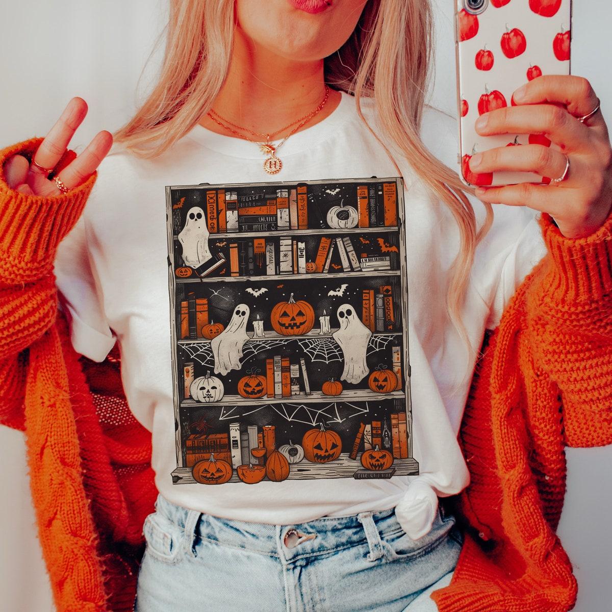 Halloween Library Ghost Books Halloween Shirt 4