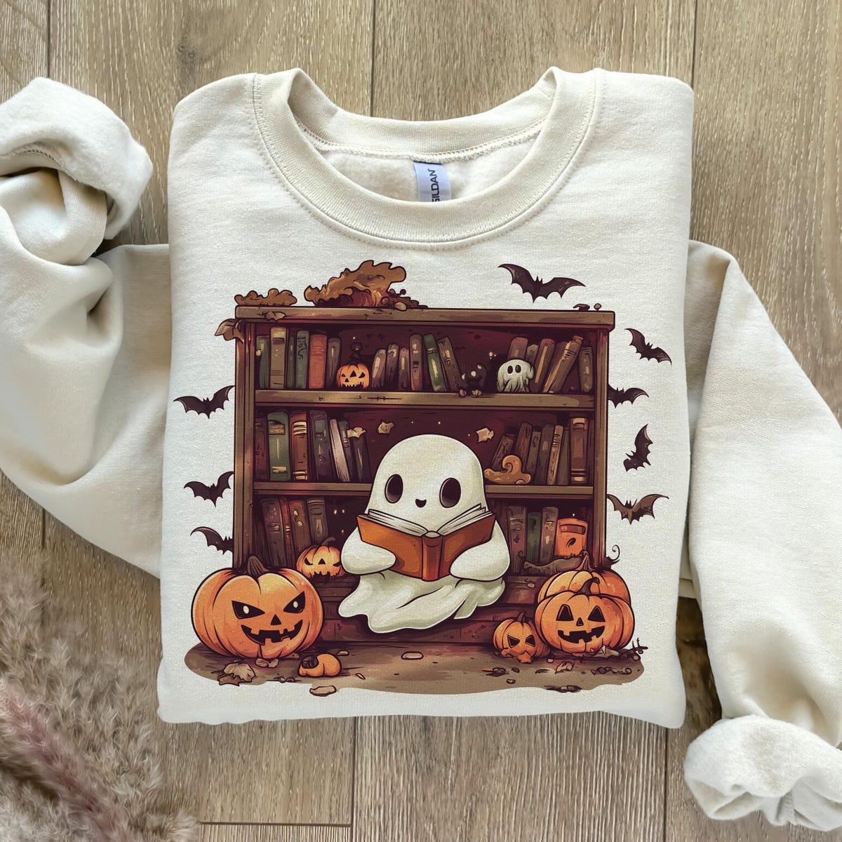 Halloween Library Ghost Books Halloween Shirt 5