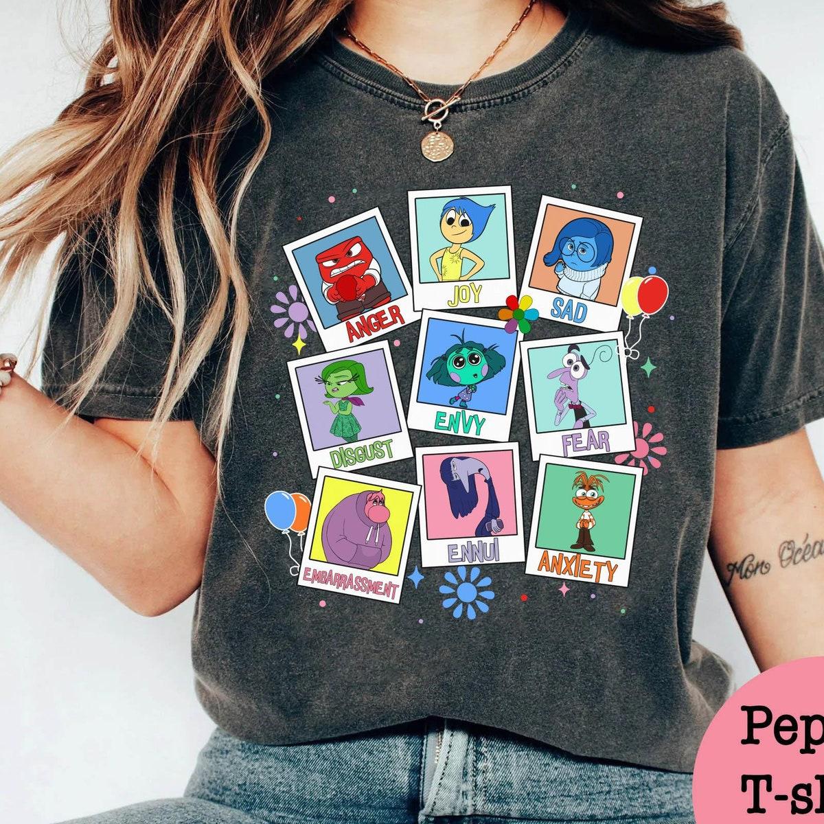 Inside Out Group Polaroid Anger Sadness Joy Anxiety Envy Shirt 3