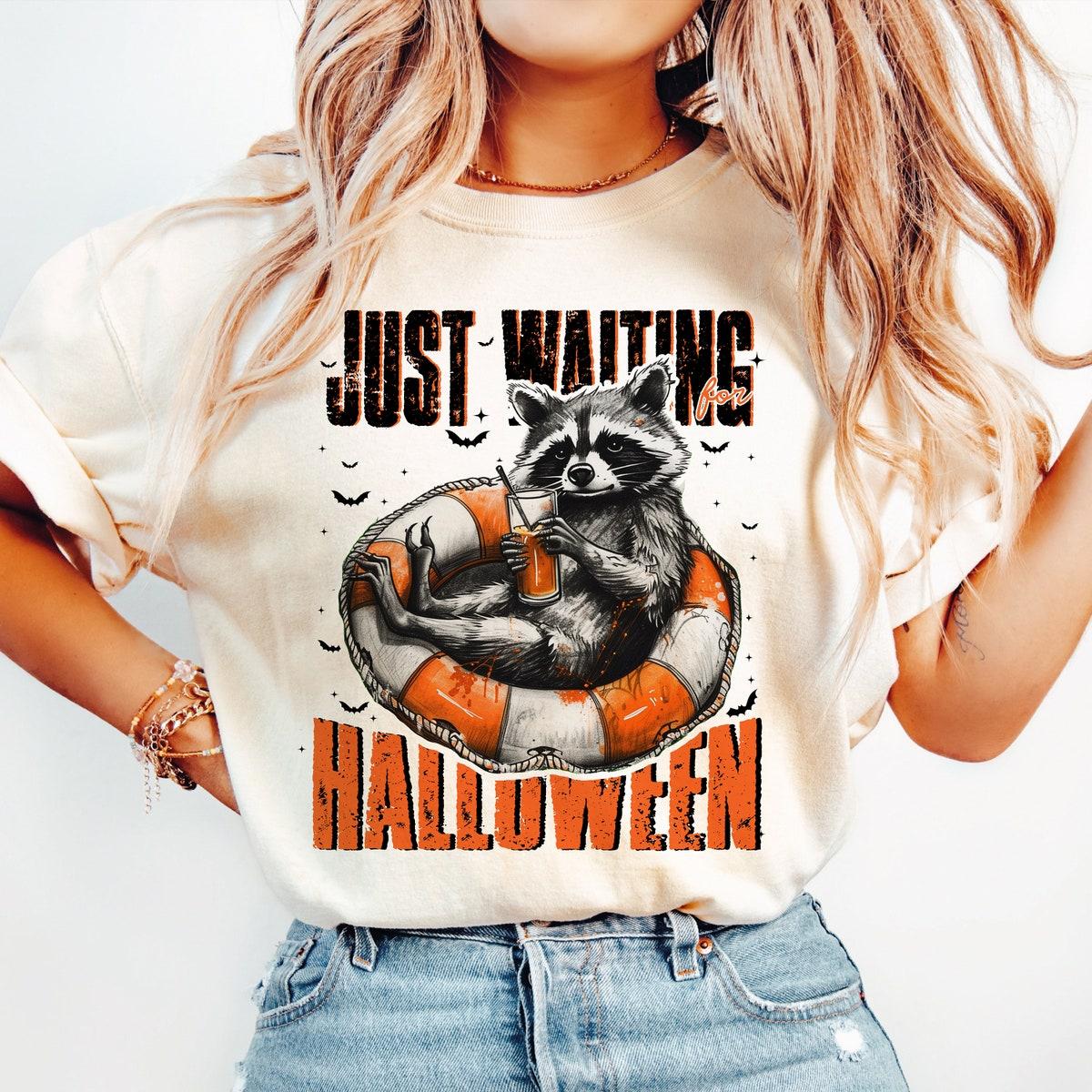 Just Waiting For Halloween Raccoon Shirt 1