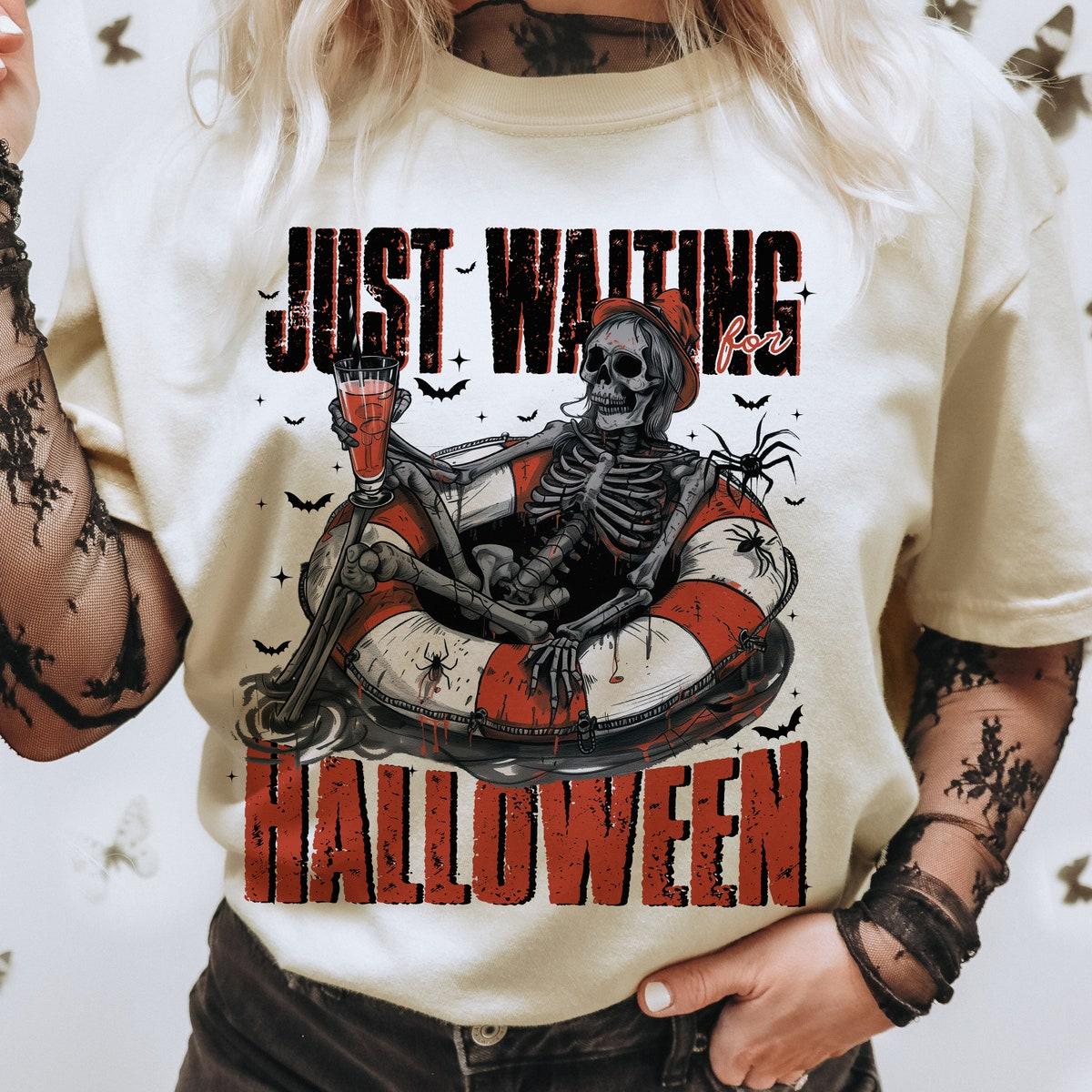 Just Waiting For Halloween Skeleton Shirt 1