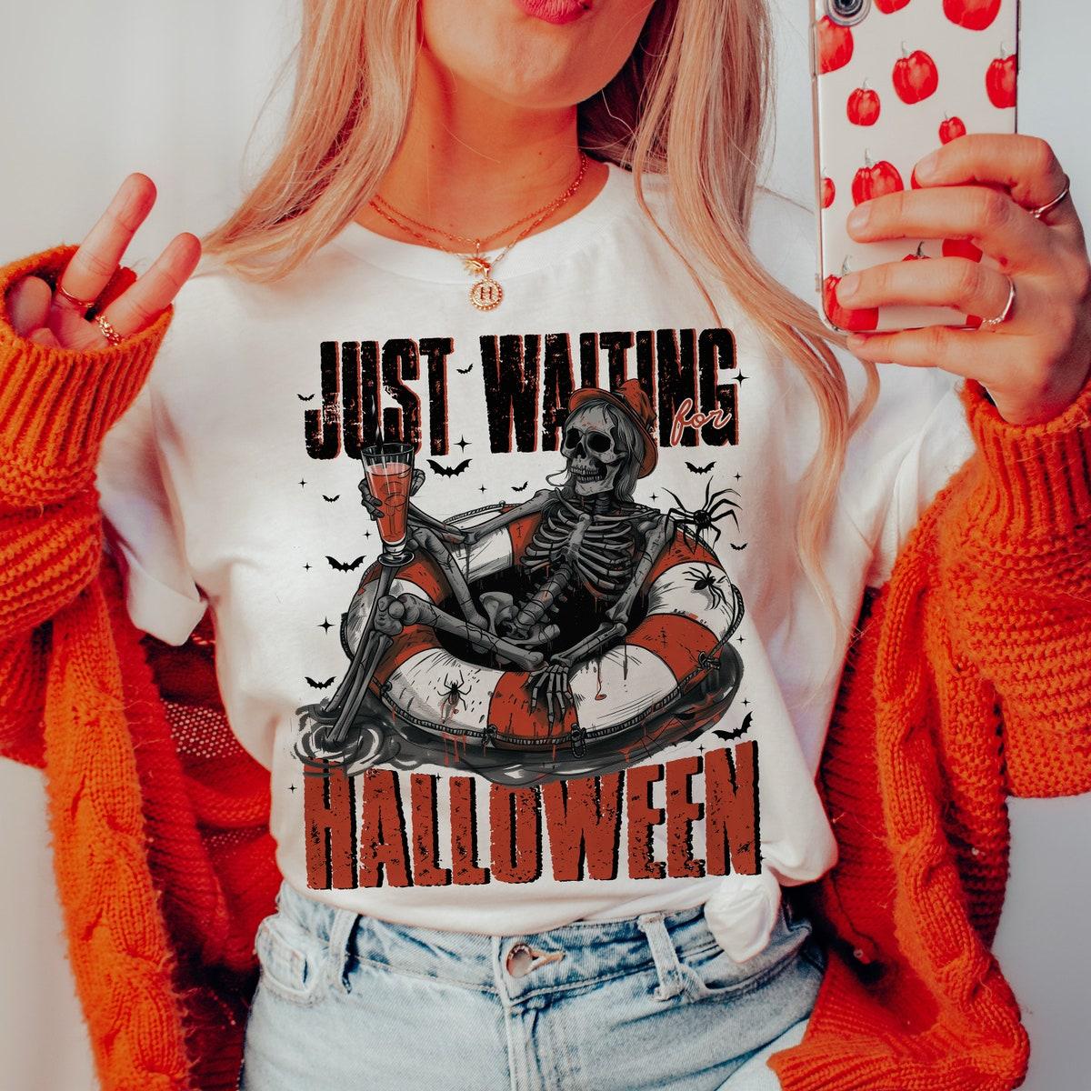 Just Waiting For Halloween Skeleton Shirt 2