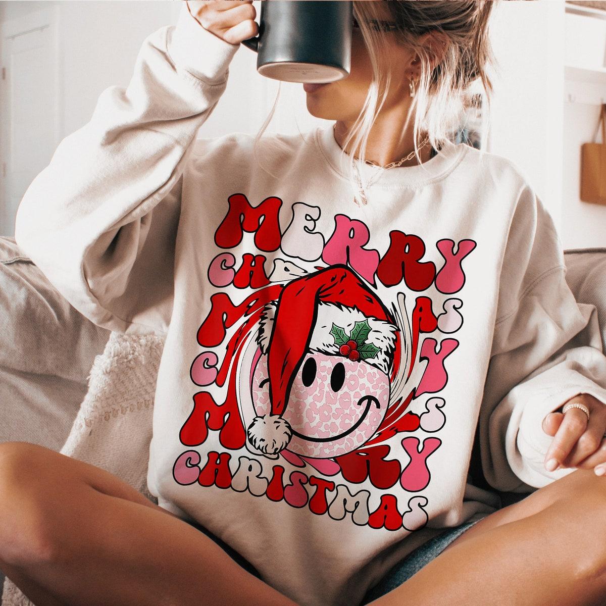 Merry Christmas Smiley Face Christmas Sweatshirts 2