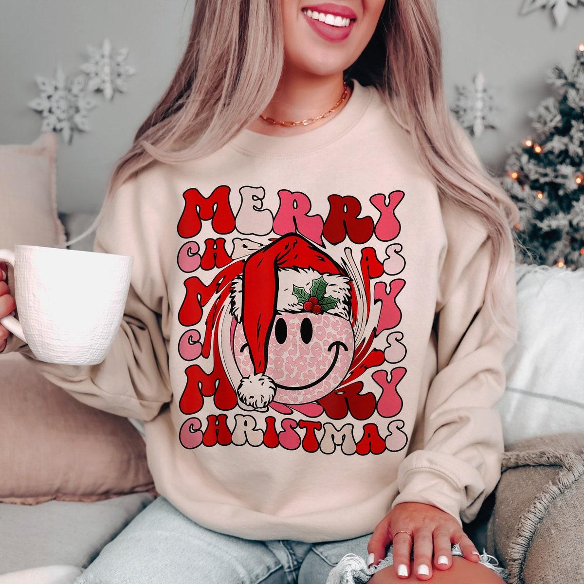 Merry Christmas Smiley Face Christmas Sweatshirts 3