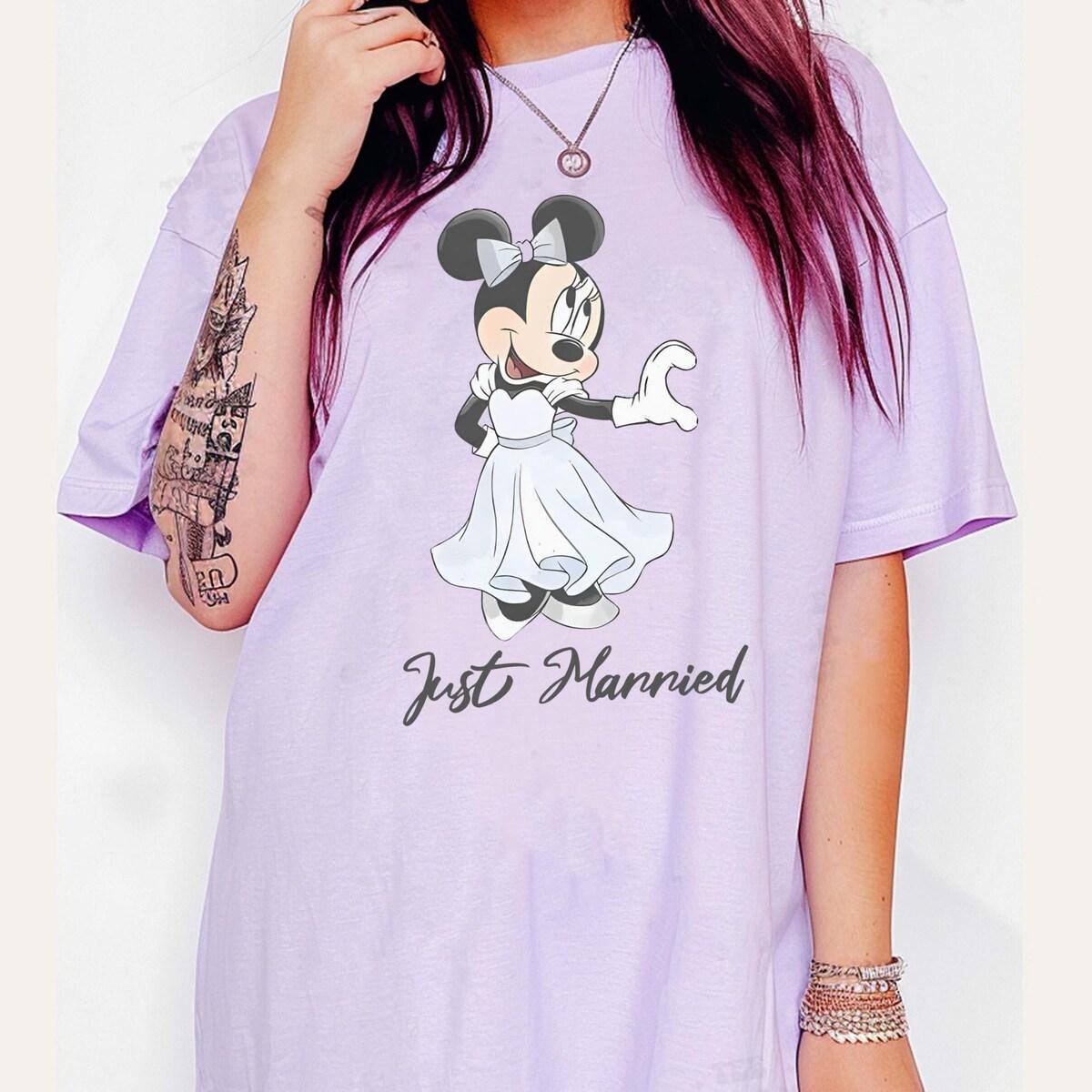 Mickey Minnie Groom Bride Heart Sign Just Married Shirt 3