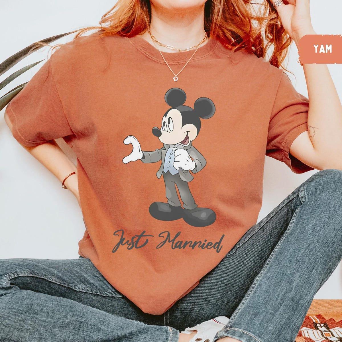 Mickey Minnie Groom Bride Heart Sign Just Married Shirt 4