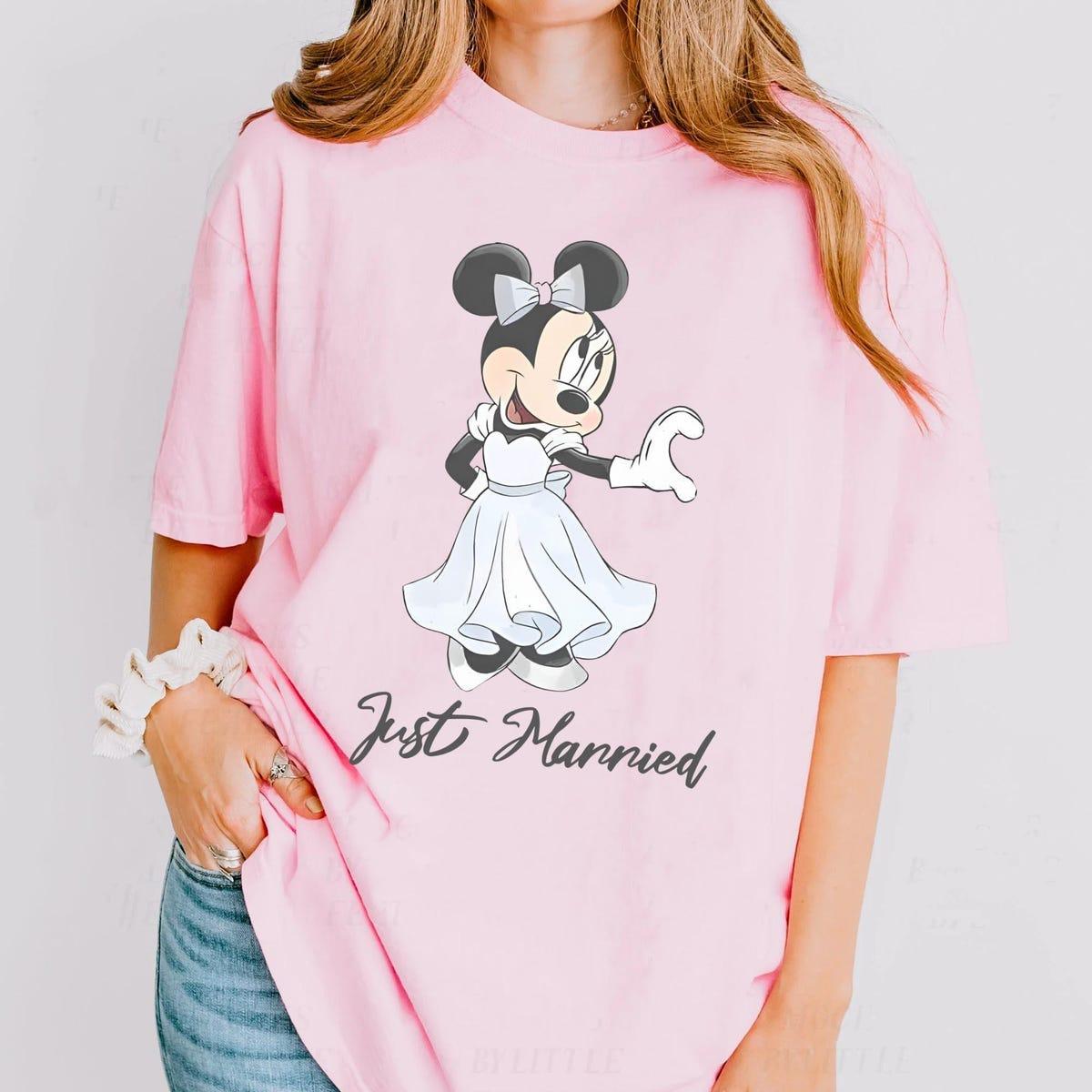 Mickey Minnie Groom Bride Heart Sign Just Married Shirt 5