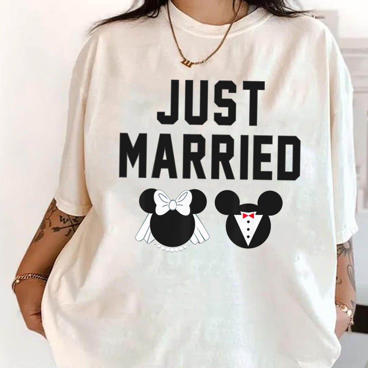 Mickey Minnie Mouse Groom Bride Just Married Shirt 4