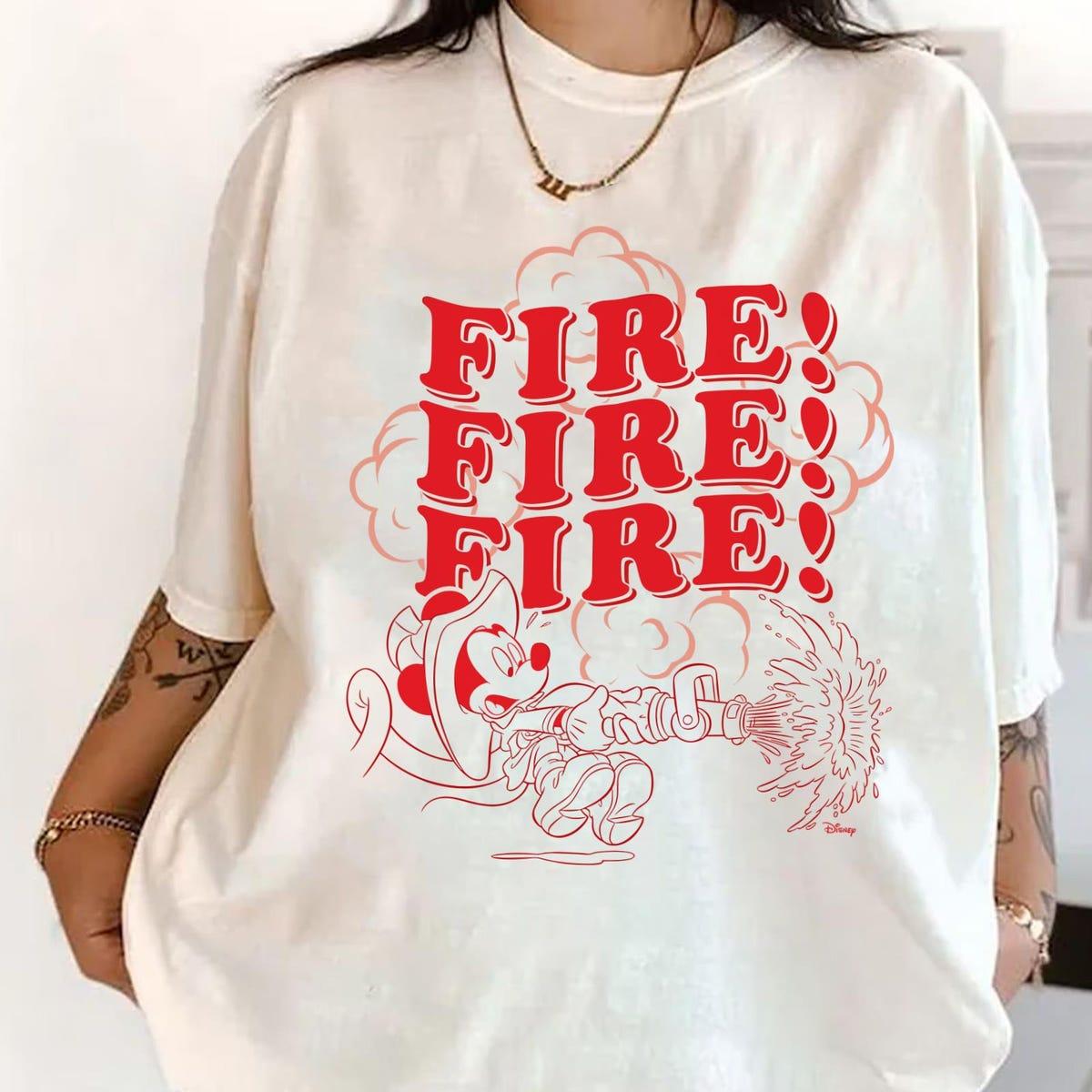 Mickey Mouse Firefighter Vintage Fire Stacked Mickey Graphic Shirt 1