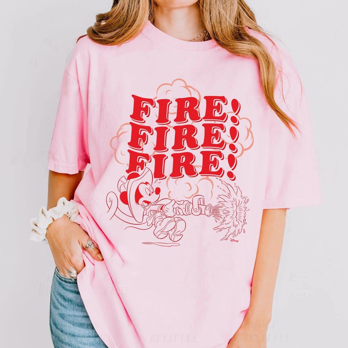 Mickey Mouse Firefighter Vintage Fire Stacked Mickey Graphic Shirt 2