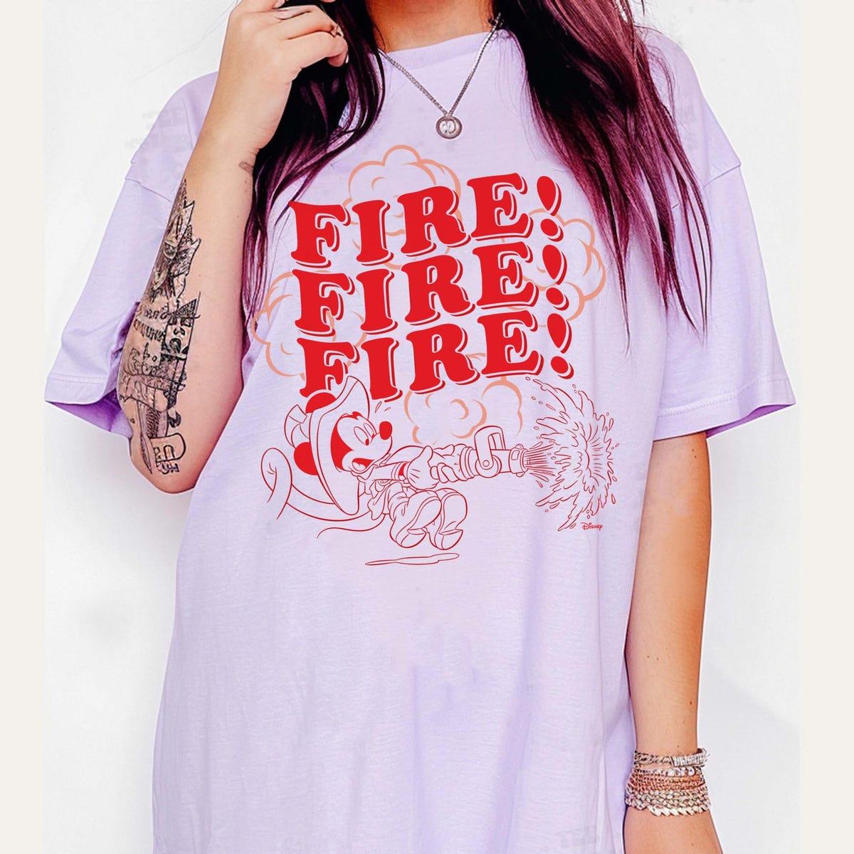 Mickey Mouse Firefighter Vintage Fire Stacked Mickey Graphic Shirt 4