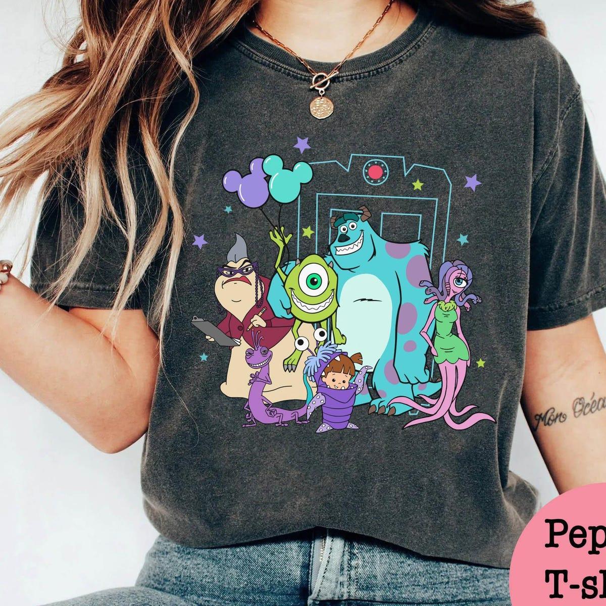 Monsters Inc Group Characters With Mickey Balloon We Scare Because We Care Shirt 1