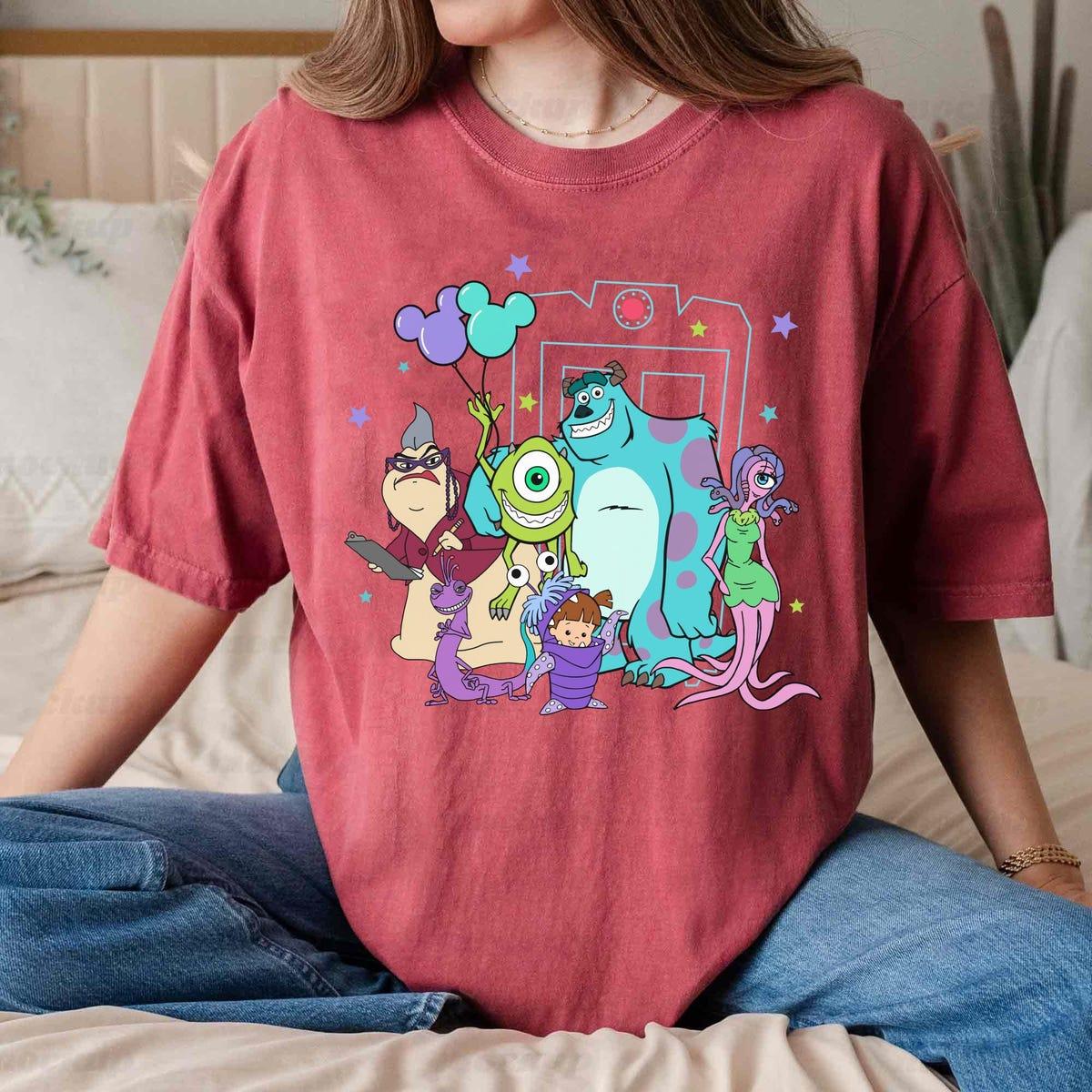 Monsters Inc Group Characters With Mickey Balloon We Scare Because We Care Shirt 4