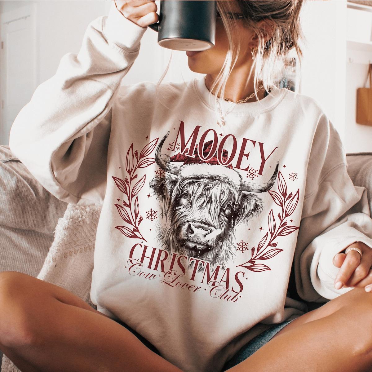 Mooey Christmas Cow Lover Club Sweatshirts 3