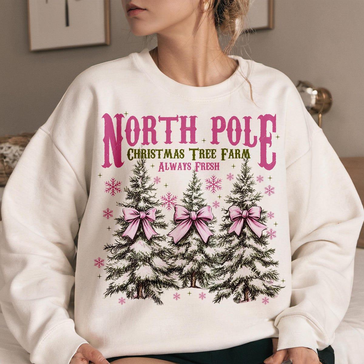 North Pole Pink Christmas Coquette Bow Sweatshirts 2