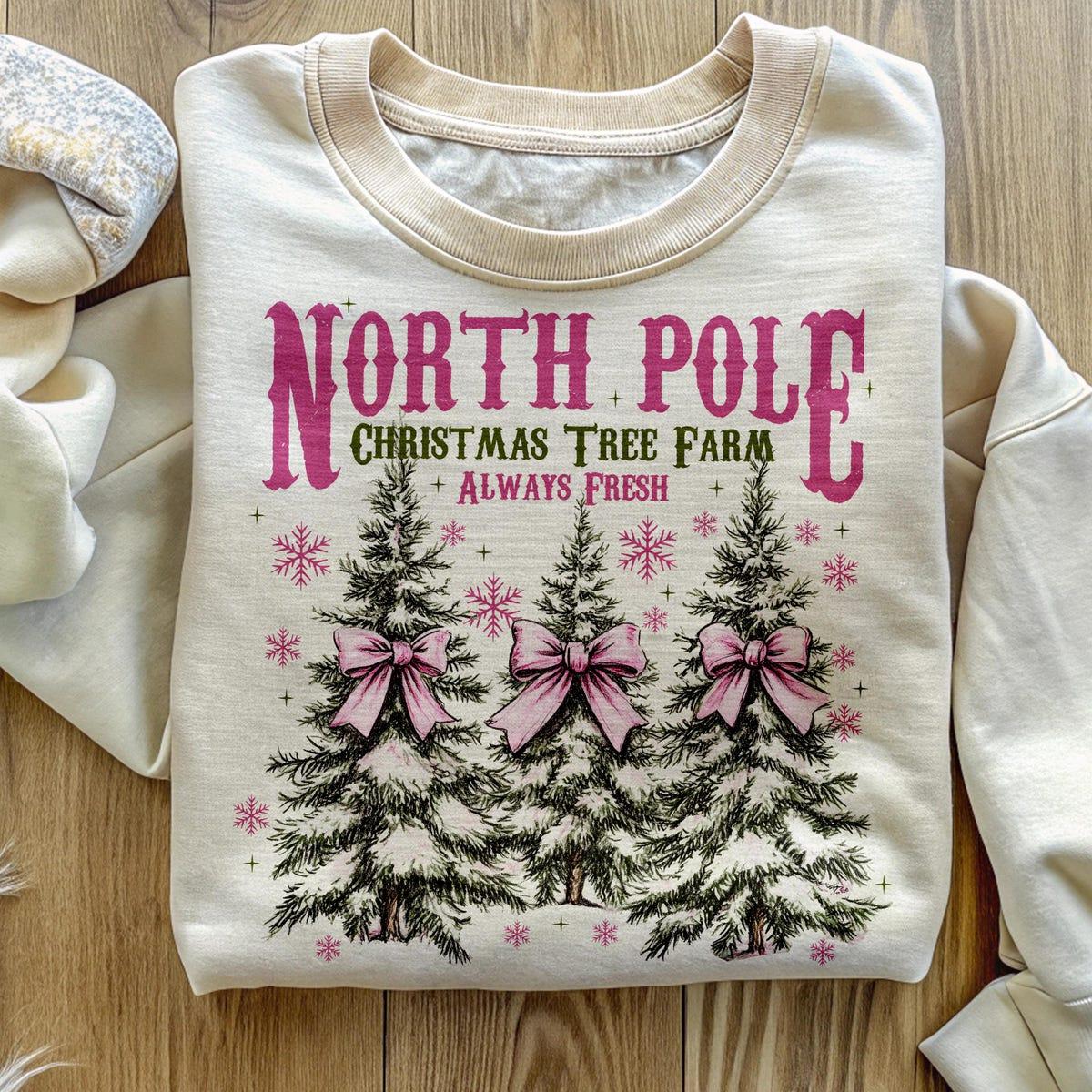 North Pole Pink Christmas Coquette Bow Sweatshirts 3