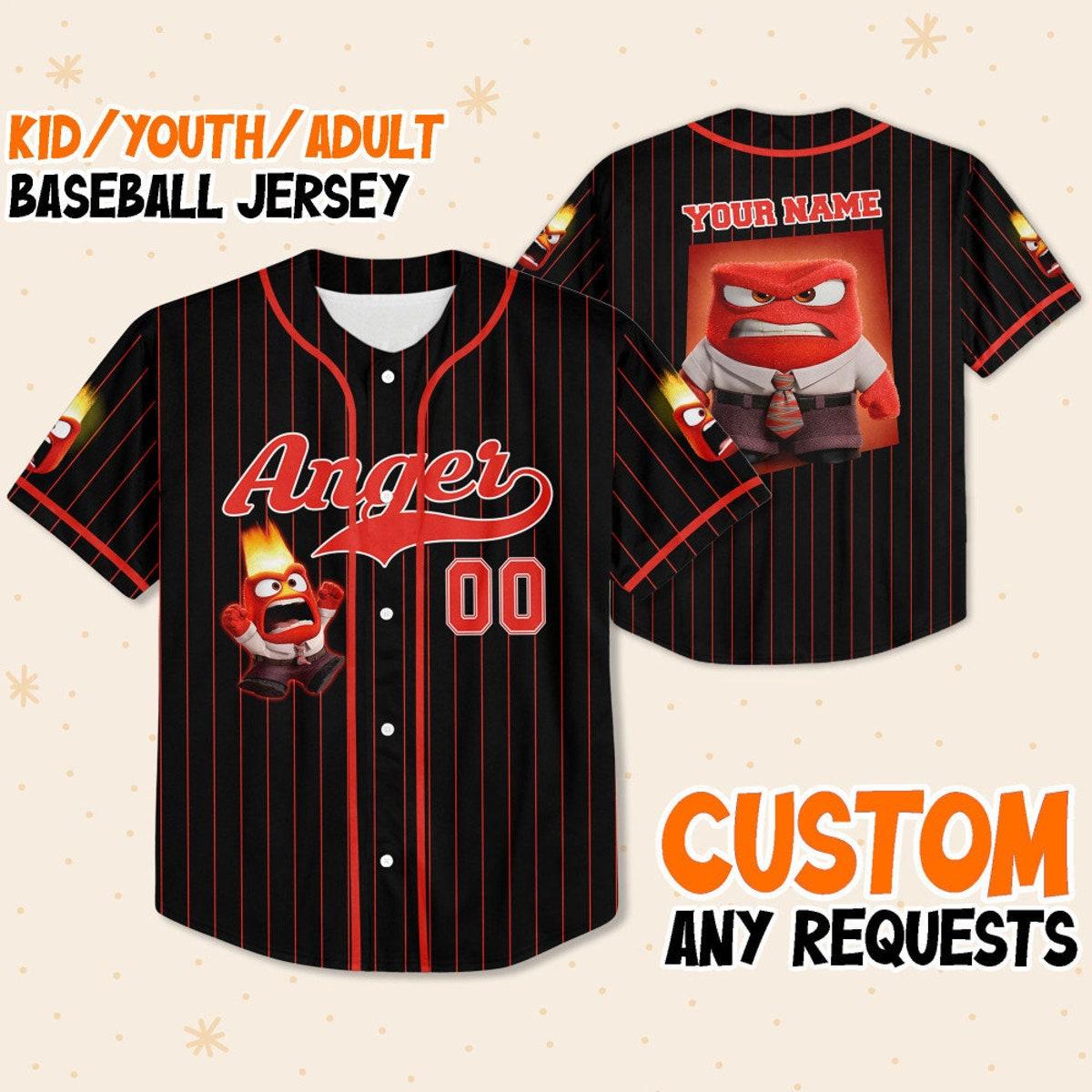 Personalize Anger Jersey Red Black Disney Baseball Jersey 1