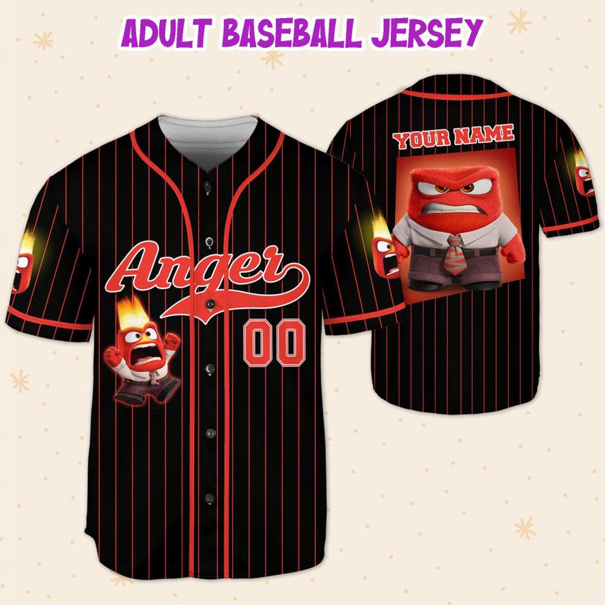 Personalize Anger Jersey Red Black Disney Baseball Jersey 5