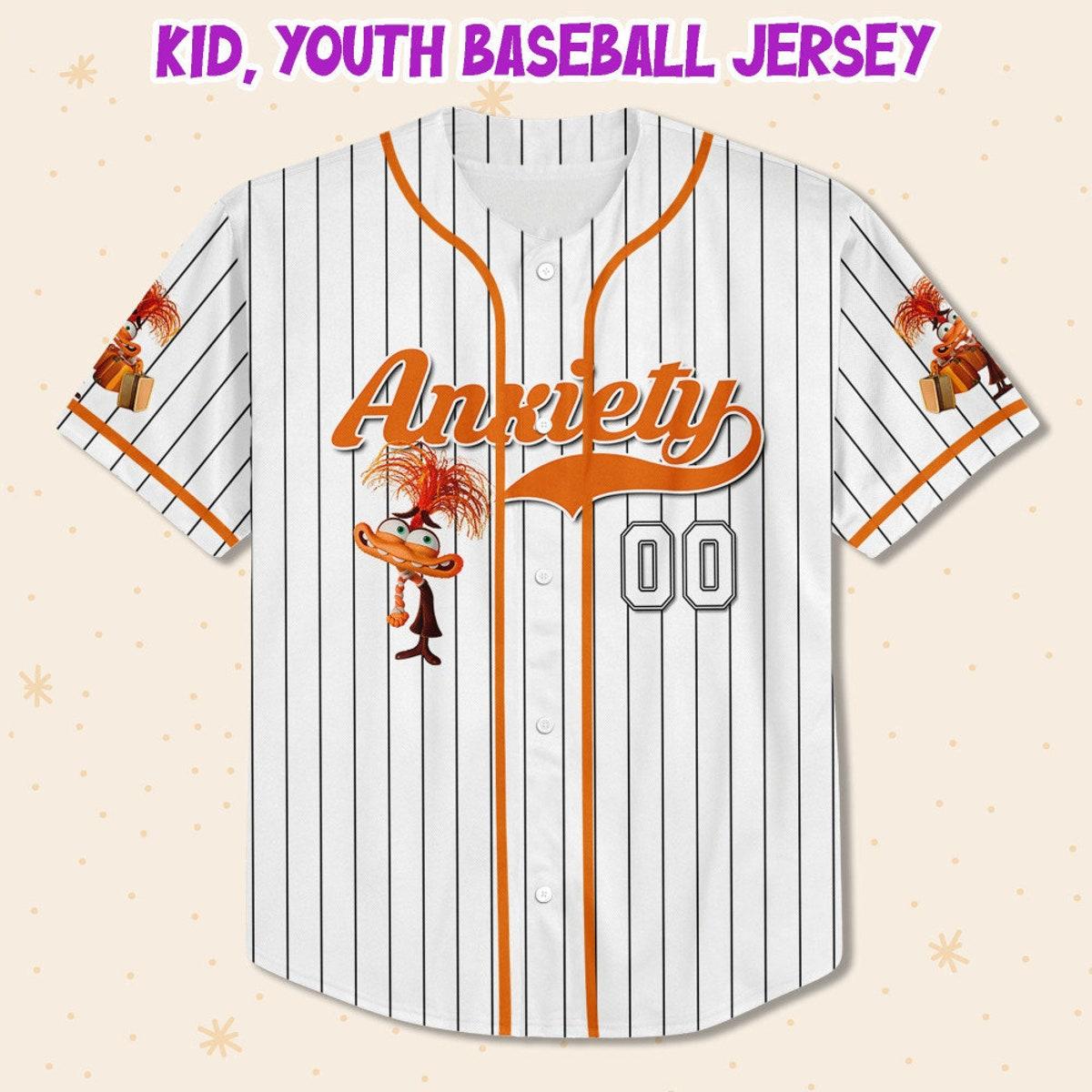 Personalize Anxiety Jersey Orange White Inside Out 2 Disney Baseball Jersey 2