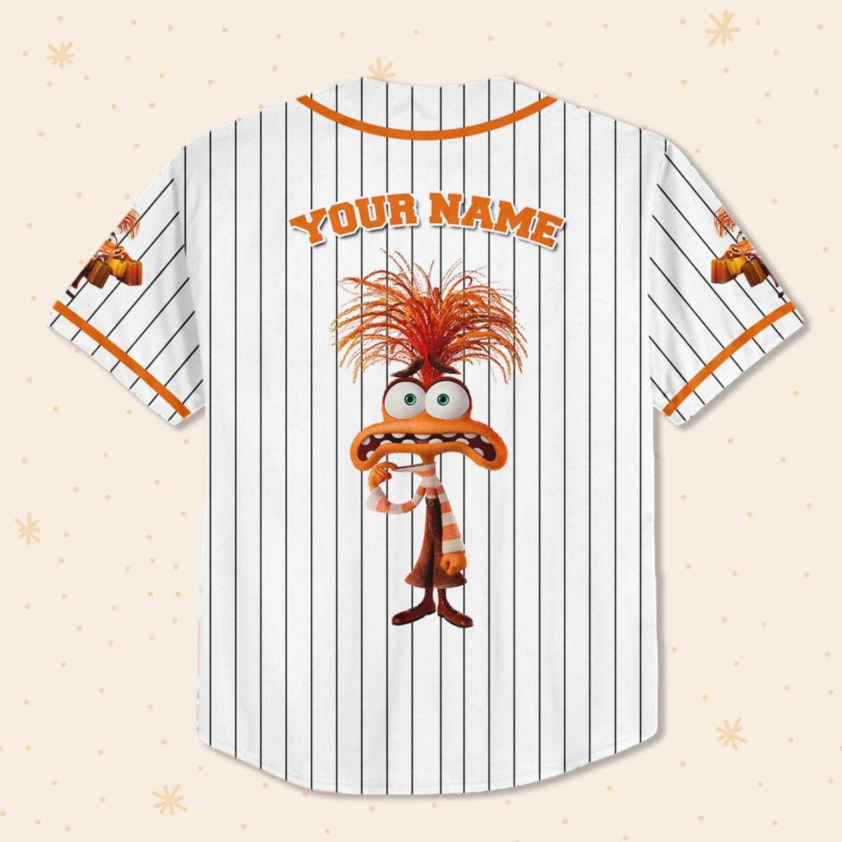 Personalize Anxiety Jersey Orange White Inside Out 2 Disney Baseball Jersey 3