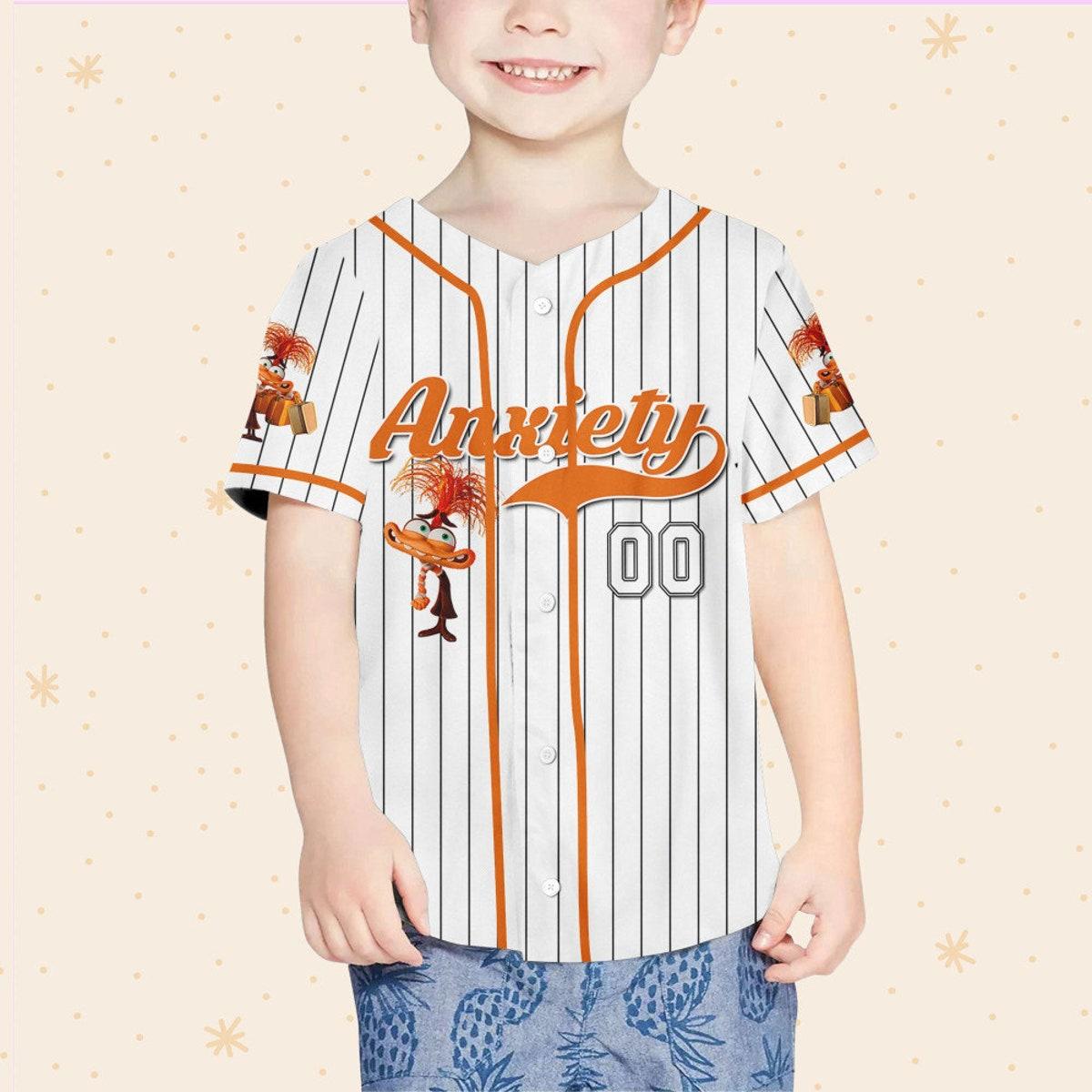 Personalize Anxiety Jersey Orange White Inside Out 2 Disney Baseball Jersey 4