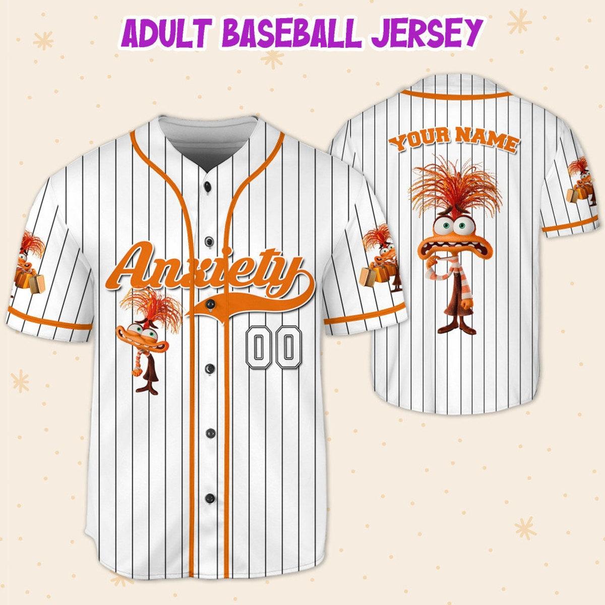 Personalize Anxiety Jersey Orange White Inside Out 2 Disney Baseball Jersey 5