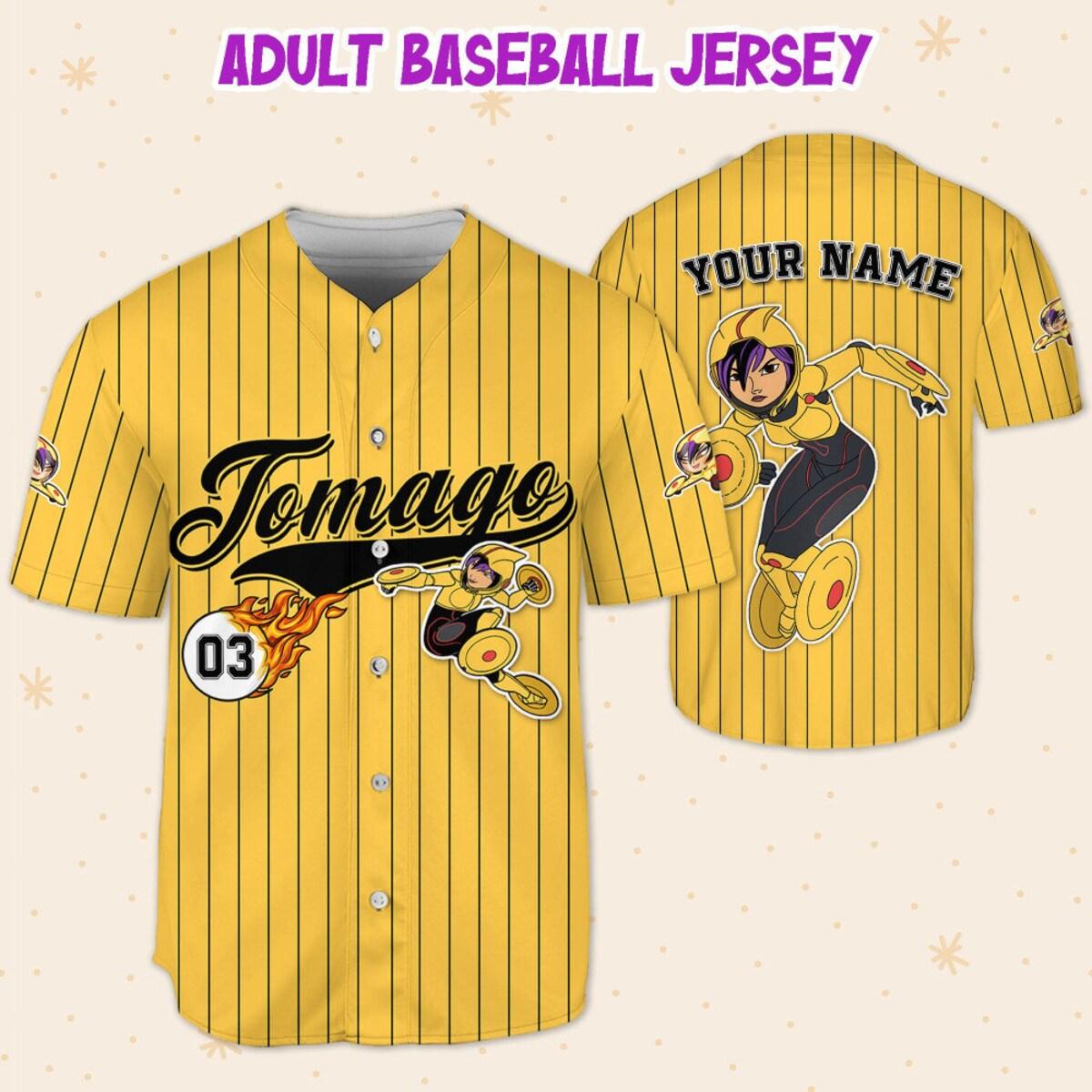 Personalize Big Hero Tomago Yellow Black Gift For Baseball Jersey 5