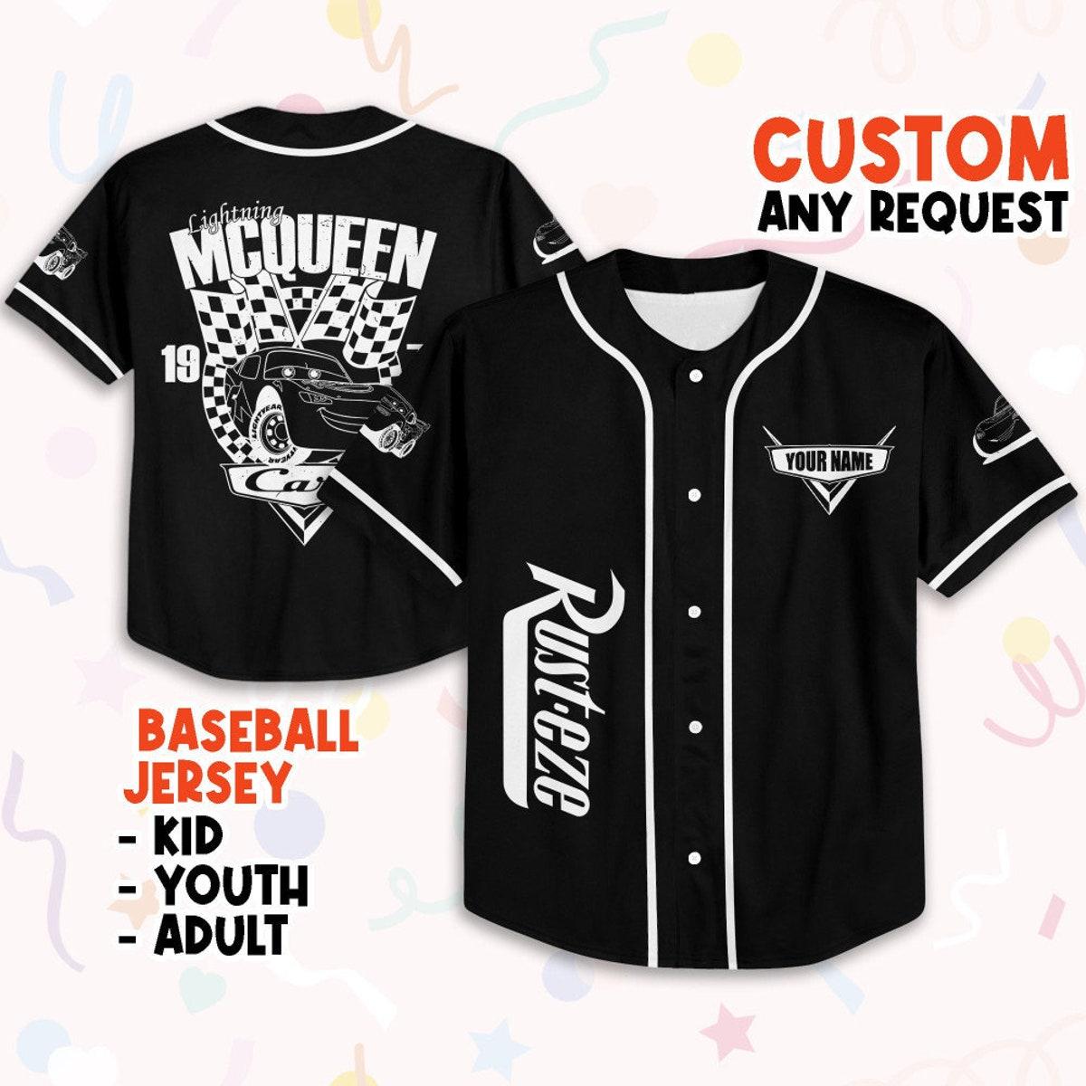 Personalize Cars Lightning Mcqueen Car 1977 Custom Text Baseball Jersey 1