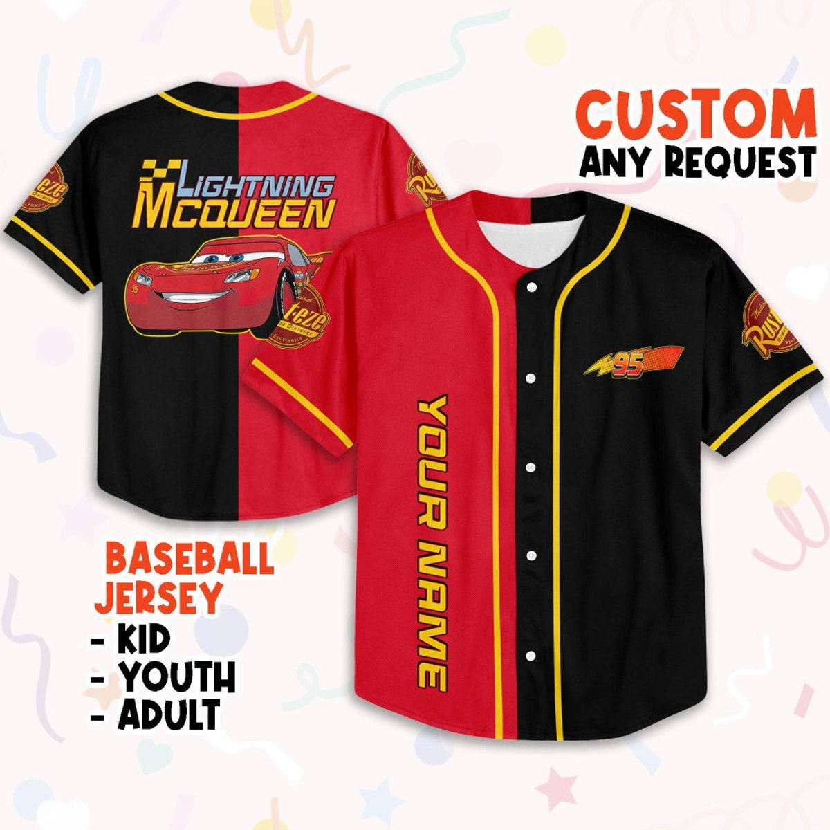 Personalize Cars Lightning Mcqueen Disney Custom Text Baseball Jersey 1