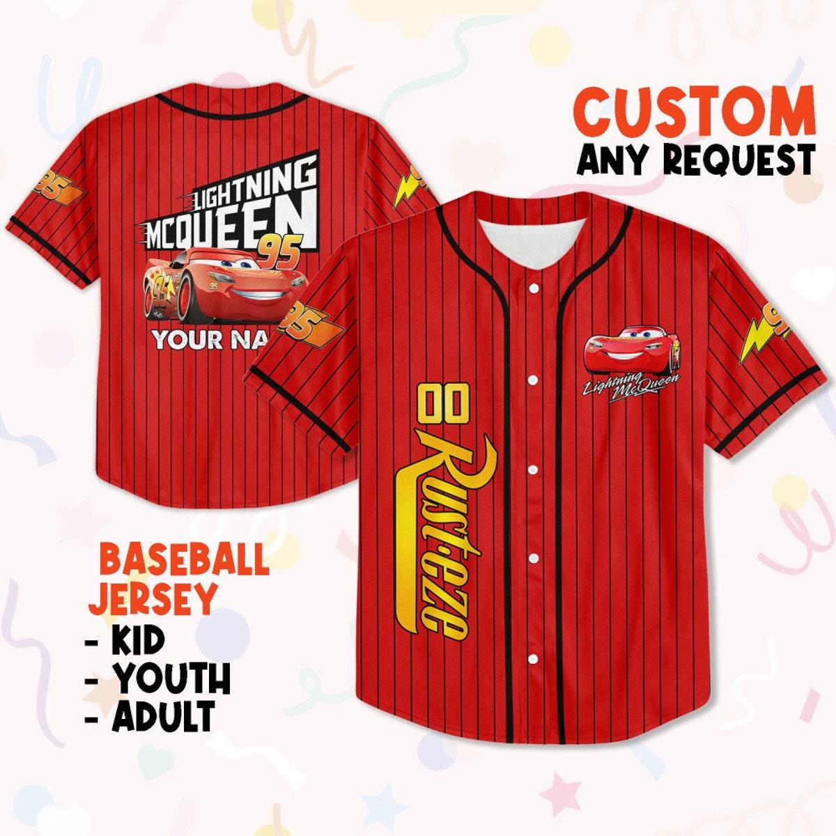 Personalize Cars Lightning Mcqueen Faster Custom Text Baseball Jersey 1