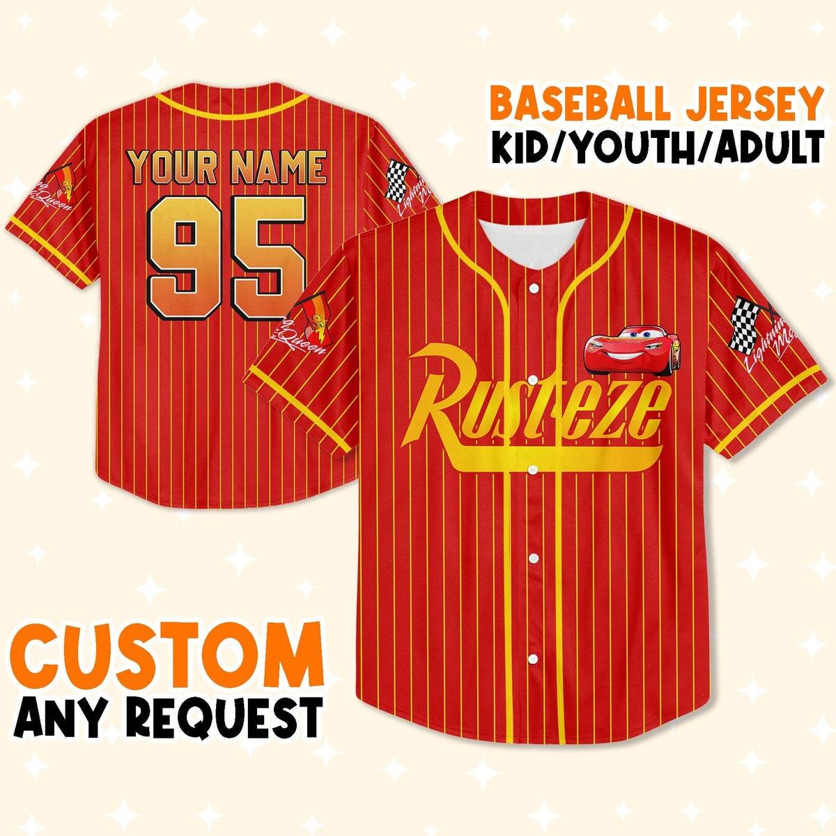 Personalize Cars Lightning Mcqueen Rust ez Team Baseball Jersey 1