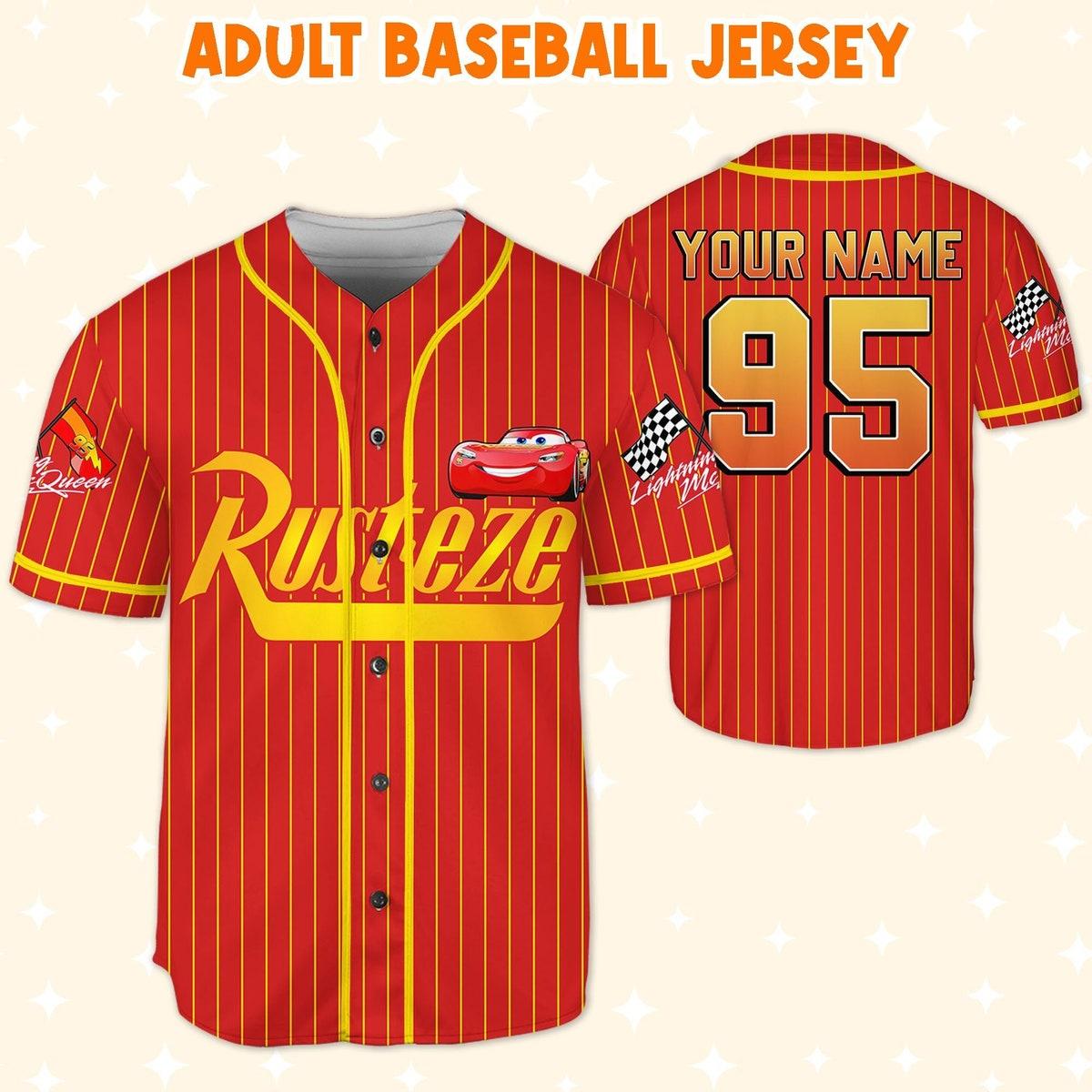 Personalize Cars Lightning Mcqueen Rust ez Team Baseball Jersey 5