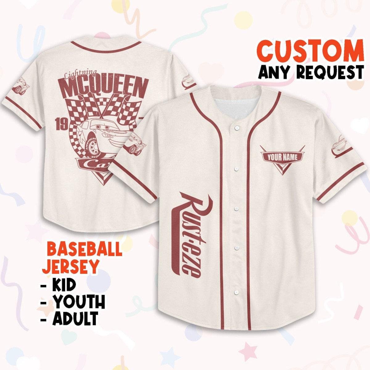 Personalize Cars Retro Lightning Mcqueen Car 1977 Custom Text Baseball Jersey 1