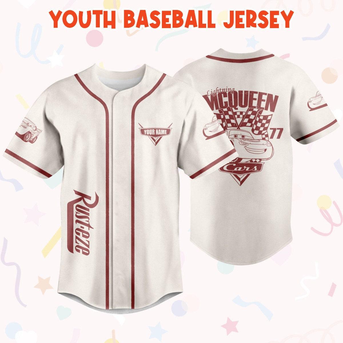 Personalize Cars Retro Lightning Mcqueen Car 1977 Custom Text Baseball Jersey 5